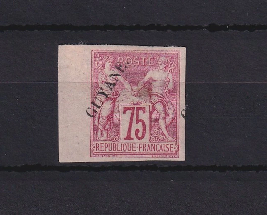 French Guiana 1892 - bord de feuille énorme sur 75c carmin - Yvert n°14