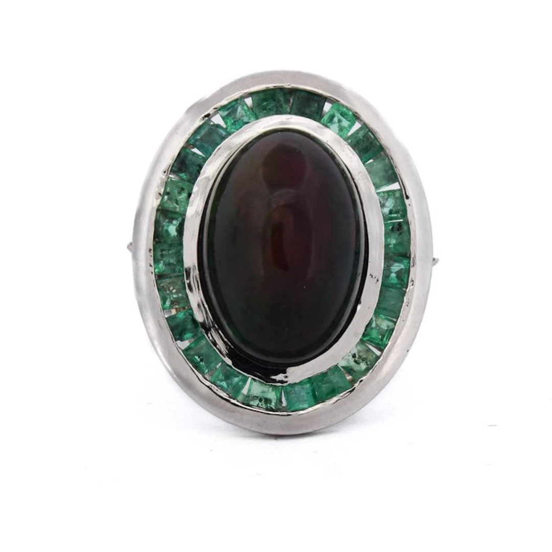 Cocktail ring Platinum - 24.50ct. tw. Opal - Emerald