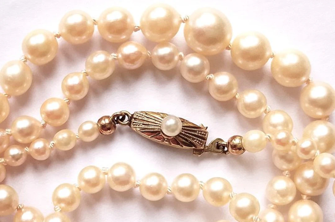 No reserve price - String of beads Akoya pearls - 8 kt...