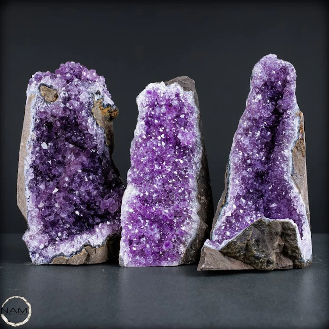 Exquisite amethyst druzy set – Three natural masterpieces...