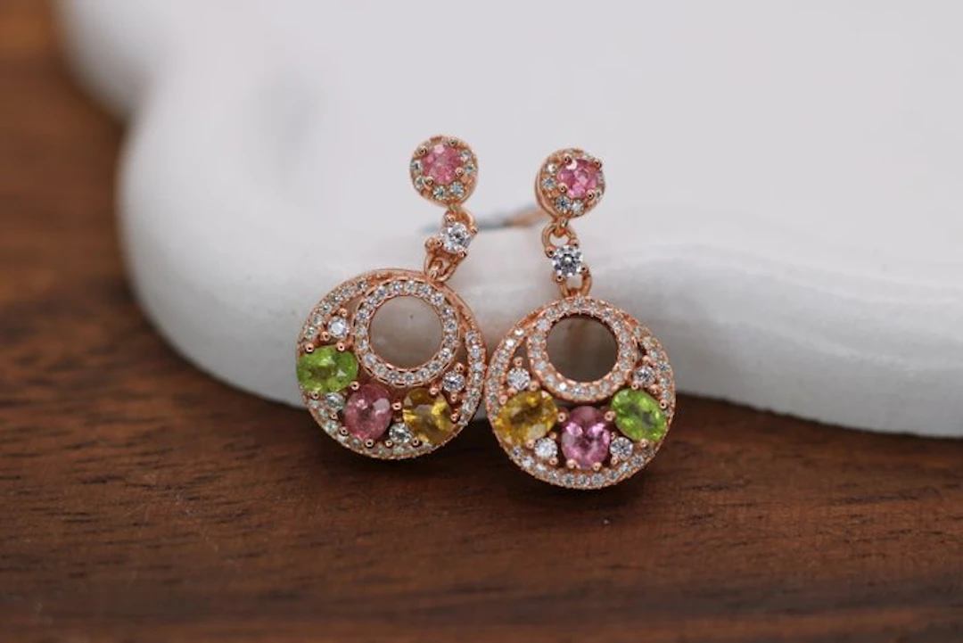 No reserve price - Earrings Silver, Rose gold plated - 1.56ct. tw. Tourmaline