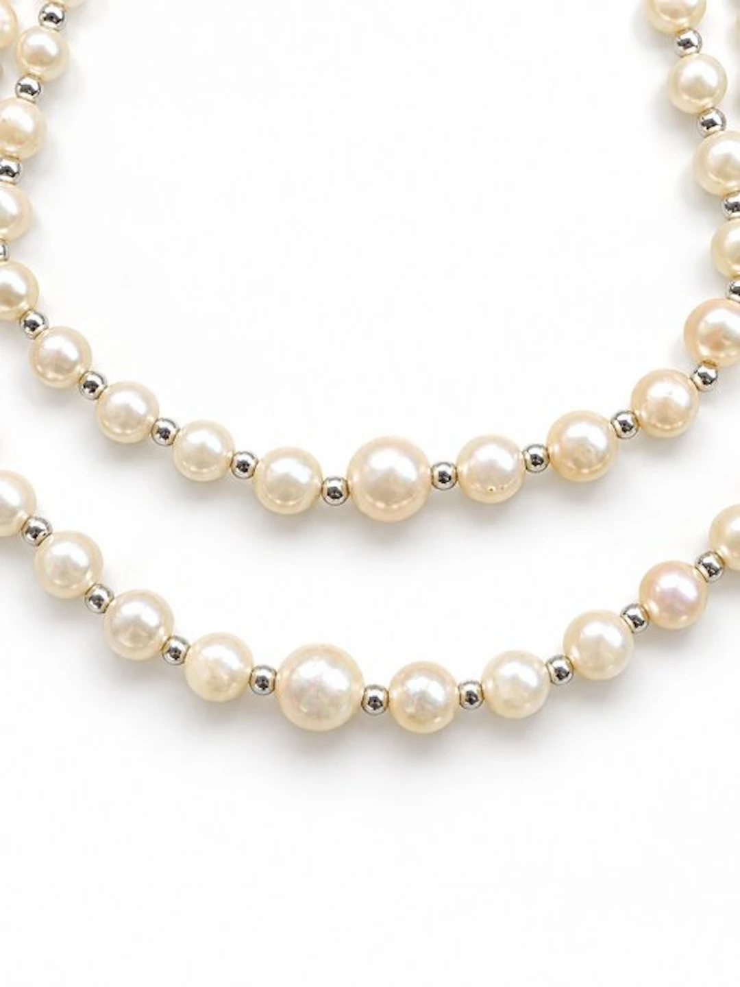 No reserve price - Necklace Silver Pearl - Akoya Double 5 - 9.5mm