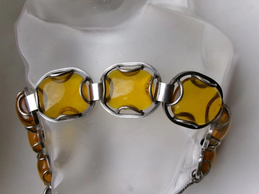 Silver, Amber - Bracelet - Art Deco