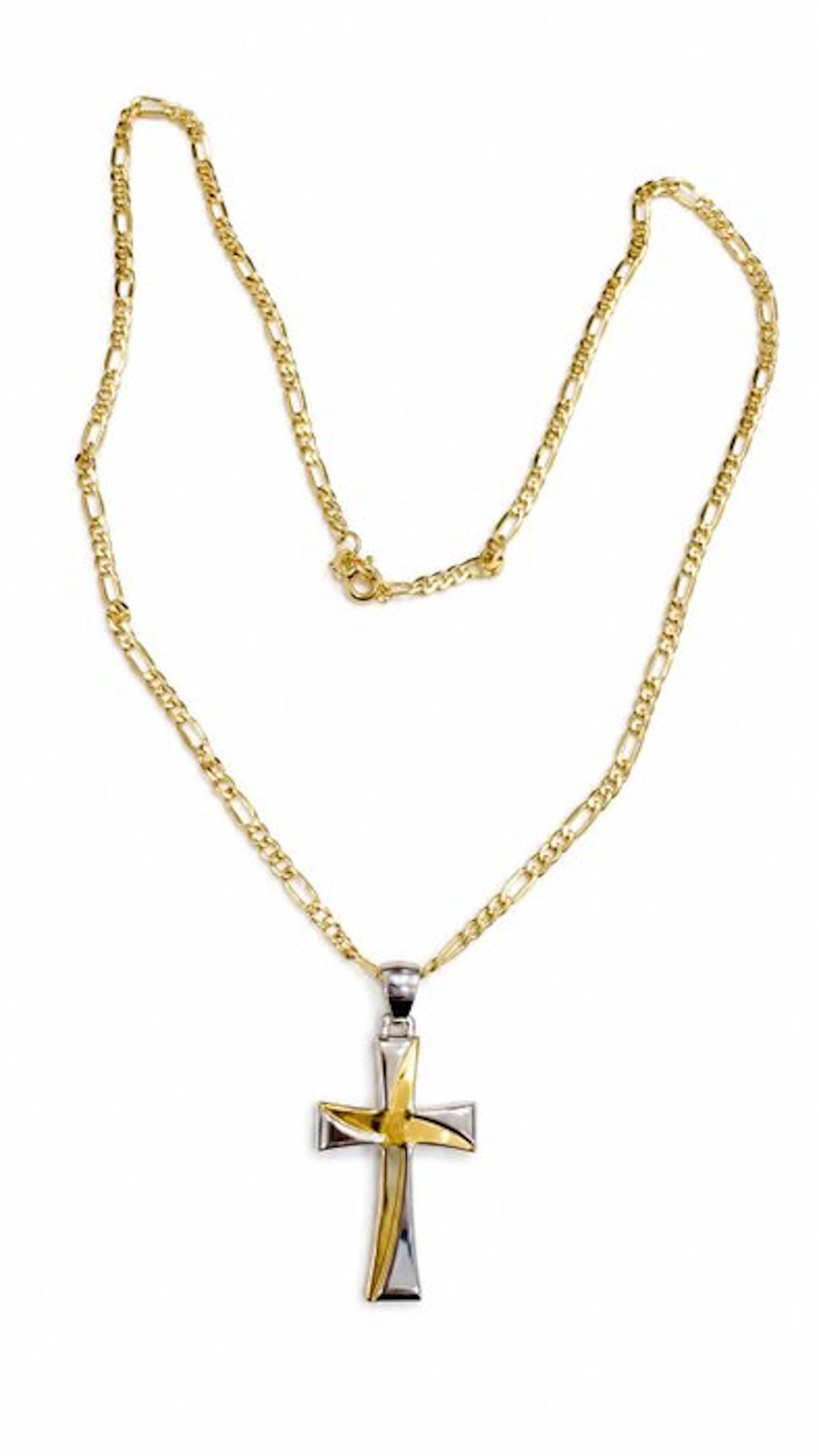Necklace with pendant - 9 kt. Yellow gold, White gold - Cross 60 cm 3.9/4 g