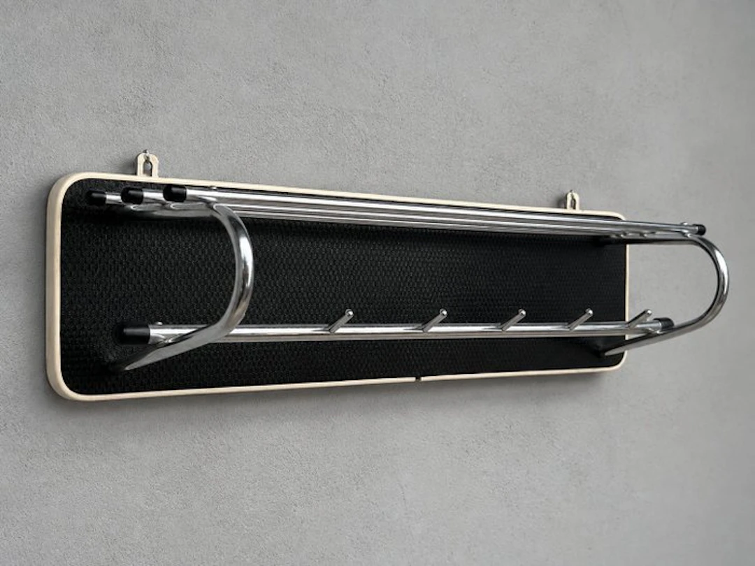 Coat rack - Wood, Chrome - Vintage wall-mounted coat rack and hat rack