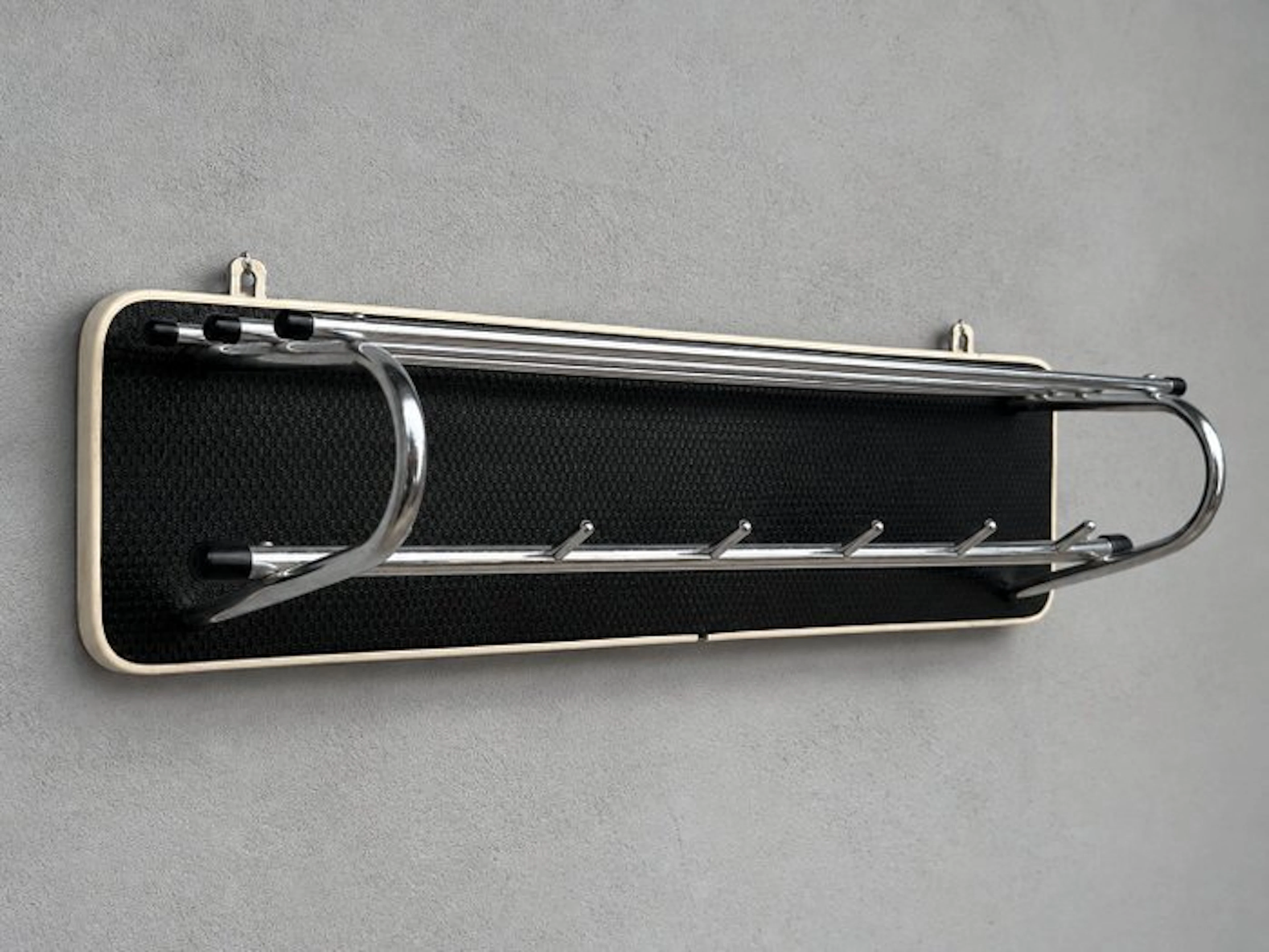 Coat rack - Wood, Chrome - Vintage wall-mounted coat rack and hat rack
