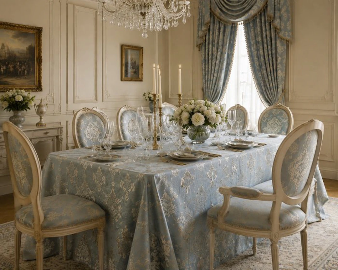 Rêve d’Azur - neoclassical damask fabric - Textile - 300 cm - 280 cm