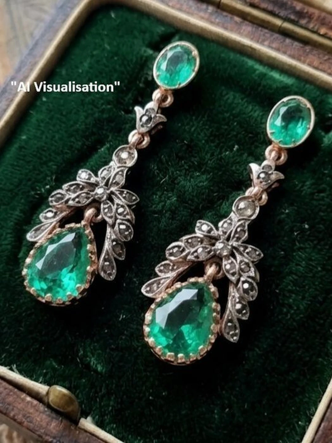 No reserve price - Earrings - 9 kt. Silver, Rose gold Emerald - Diamond