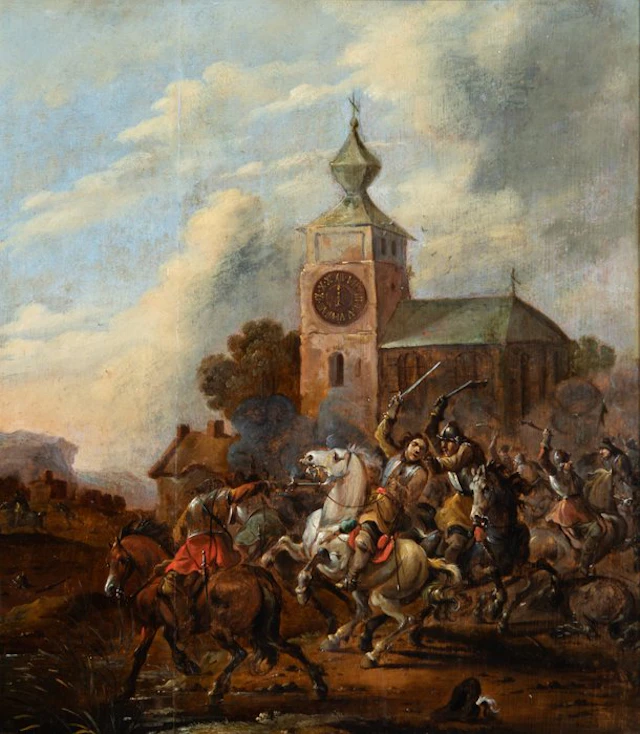 Simon Johannes van Douw (c.1630-c.1680) - Veldslag met Paarden (No Reserve)