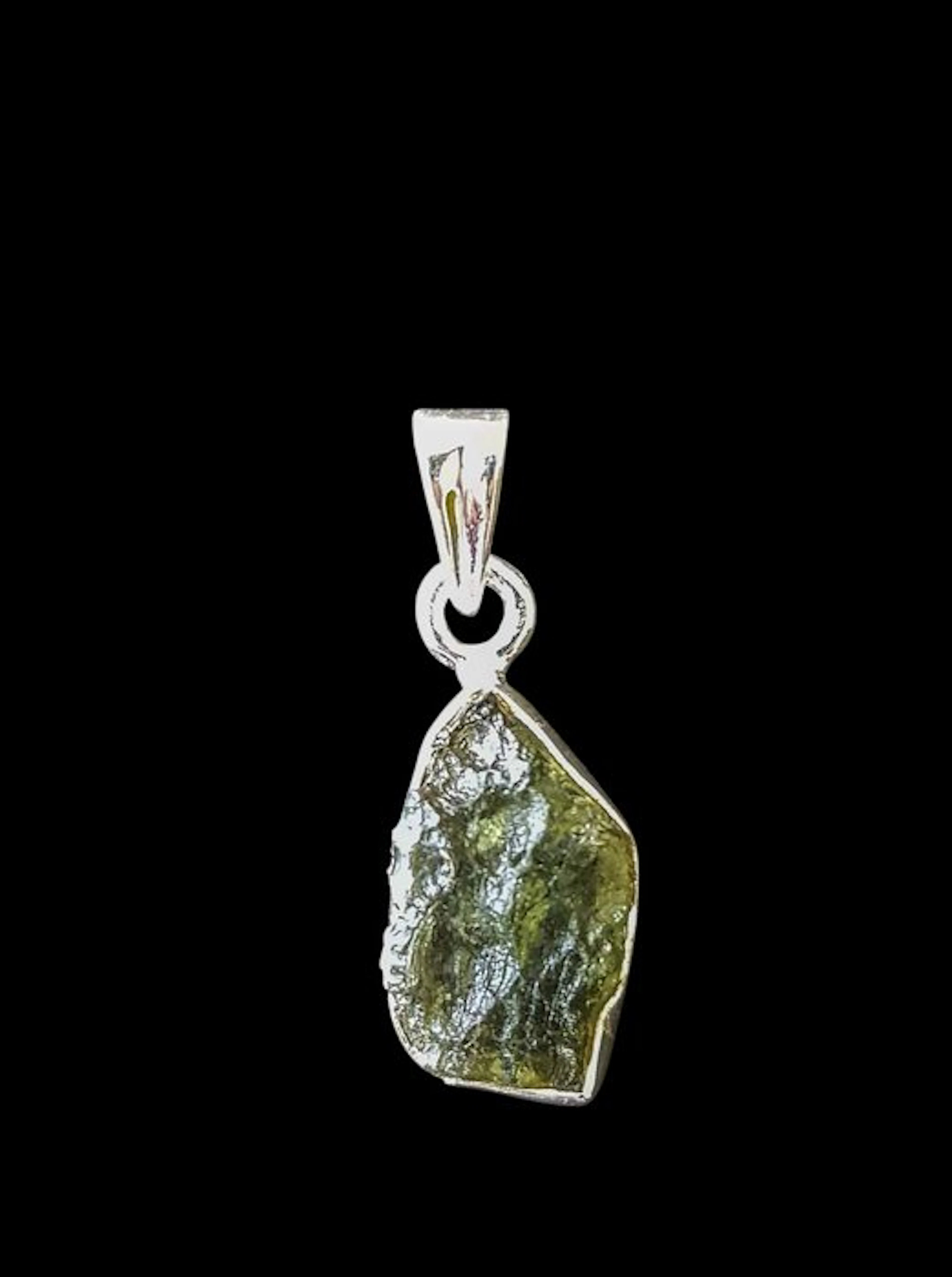 Moldavite HQ moldavite solid silver pendant - Height: 2.7...