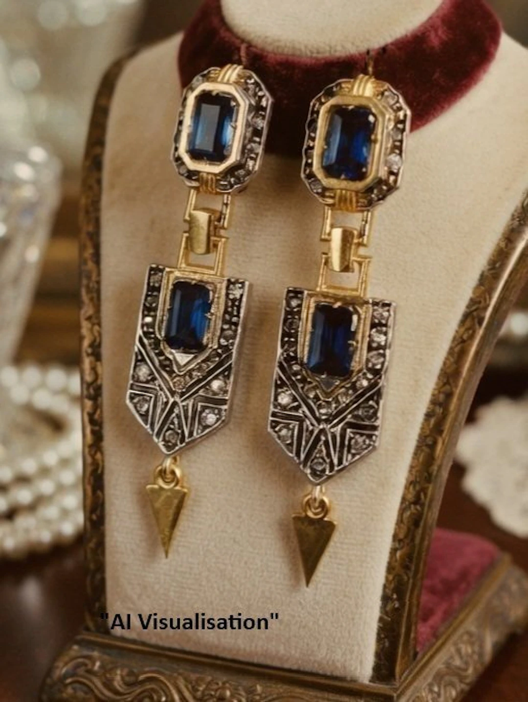 No reserve price - Earrings - 9 kt. Silver, Yellow gold Sapphire - Diamond