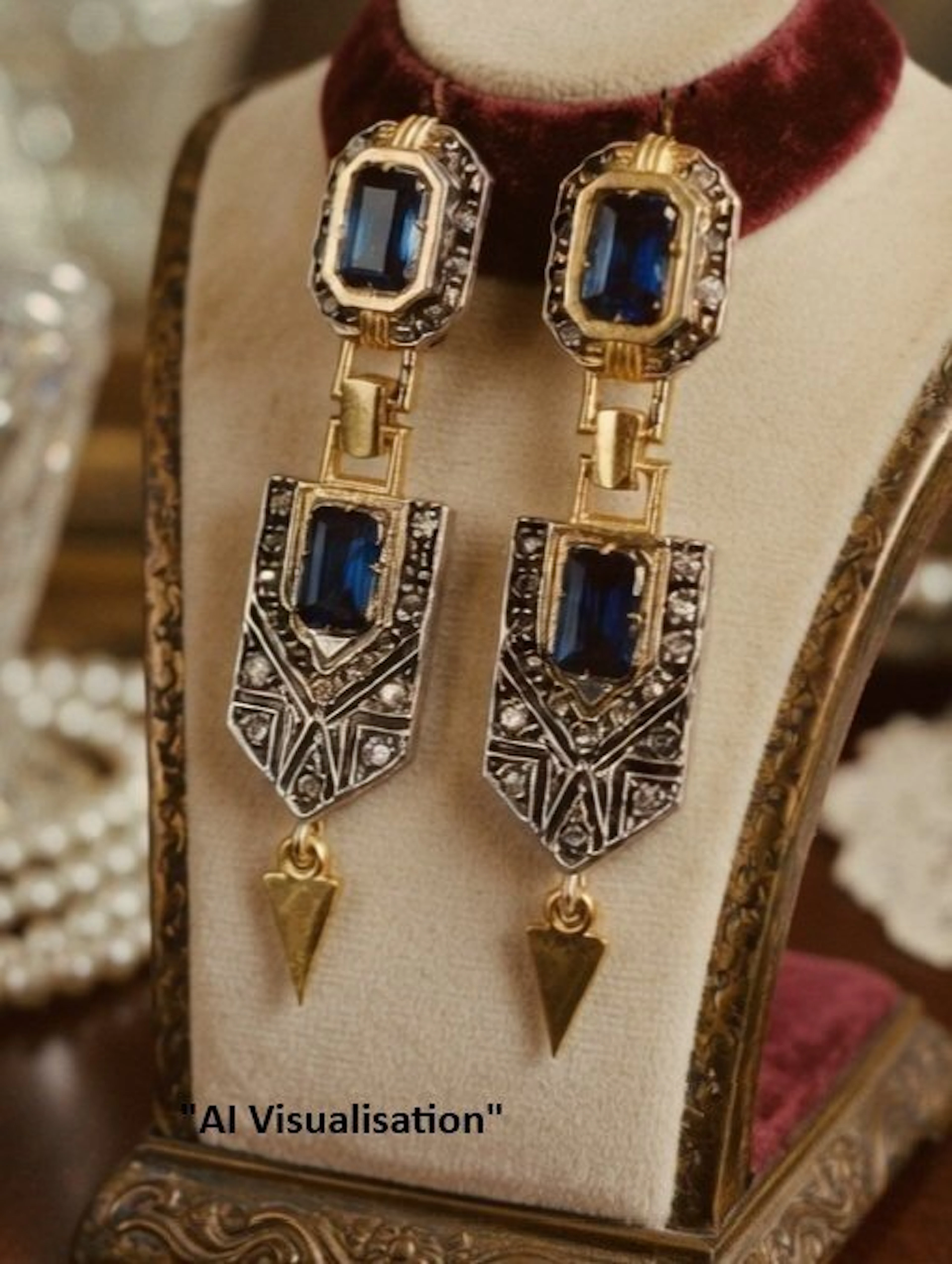 No reserve price - Earrings - 9 kt. Silver, Yellow gold Sapphire - Diamond