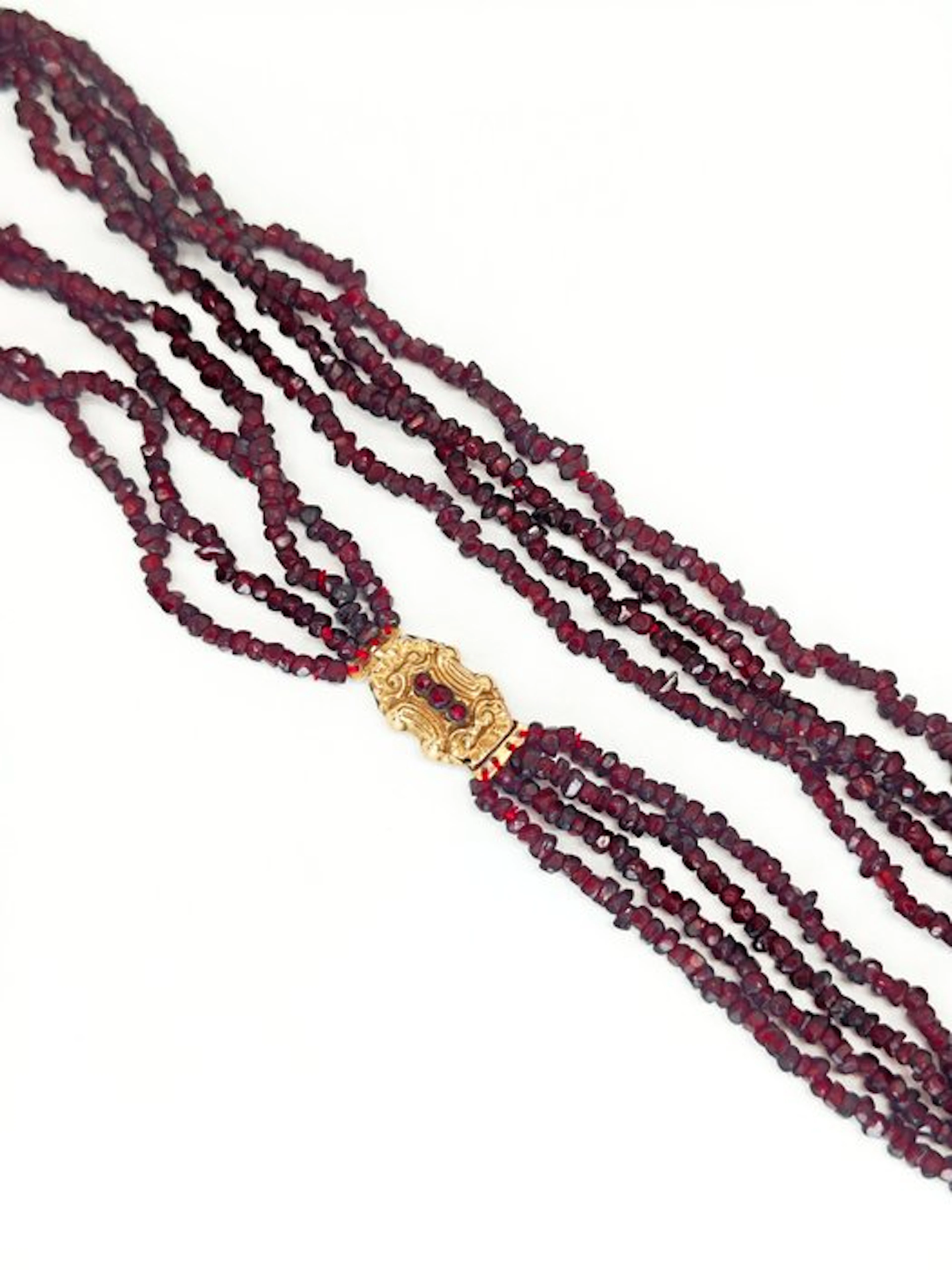 No reserve price - Necklace - 18 kt. Yellow gold - Ancient garnet