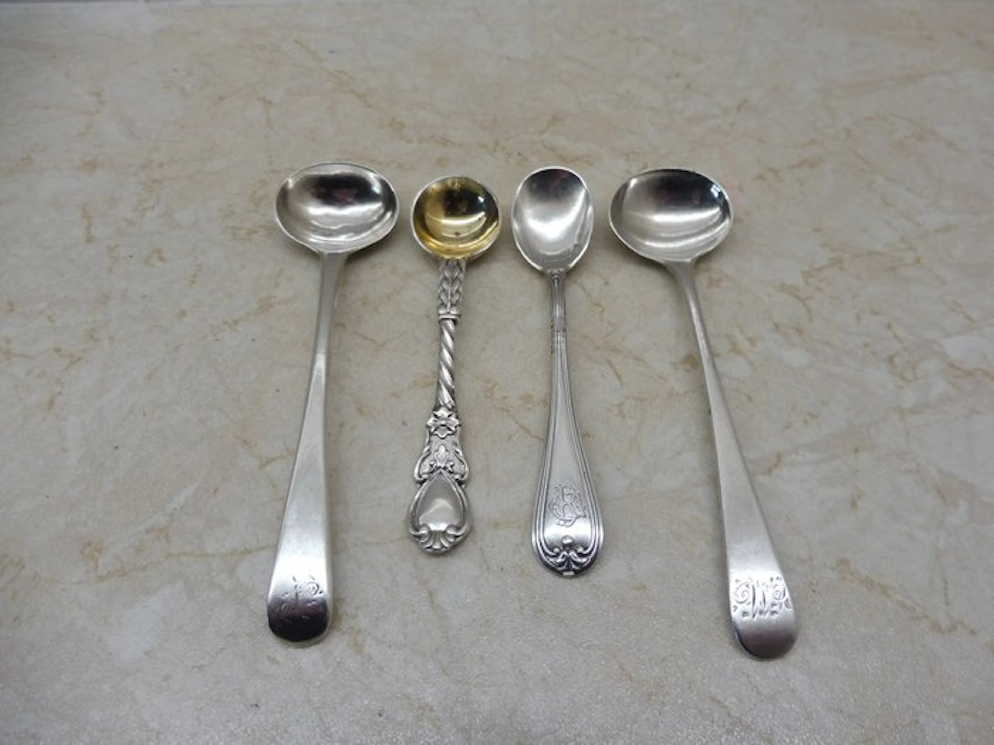 Spoon (4) - Silver mustard and salt spoons - 925 silver...
