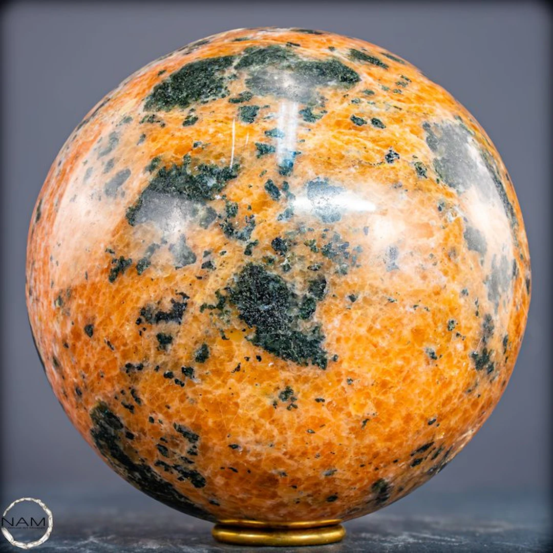 Natural First Quality Orange Calcite and Tourmaline Sphere- 5776.14 g