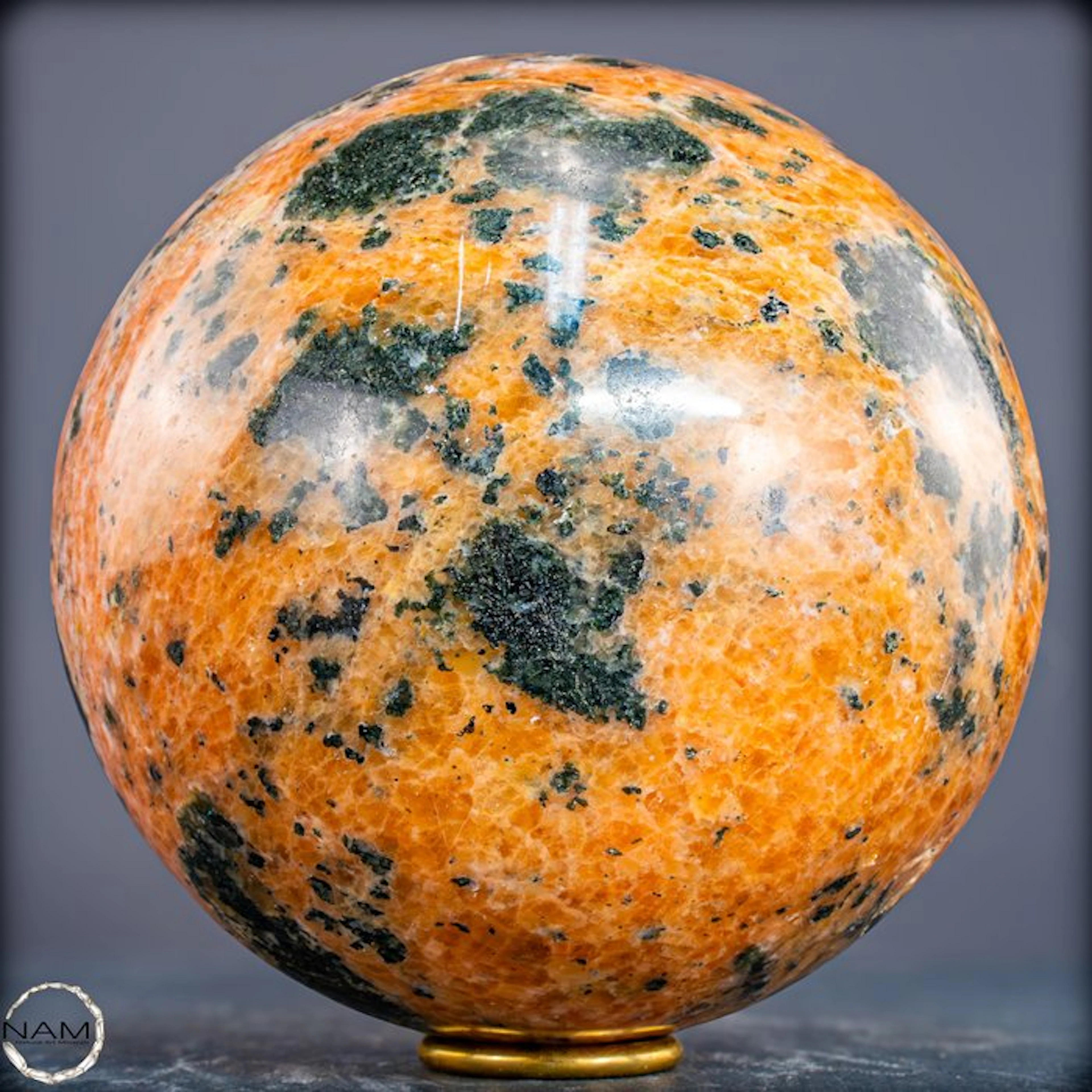 Natural First Quality Orange Calcite and Tourmaline Sphere- 5776.14 g