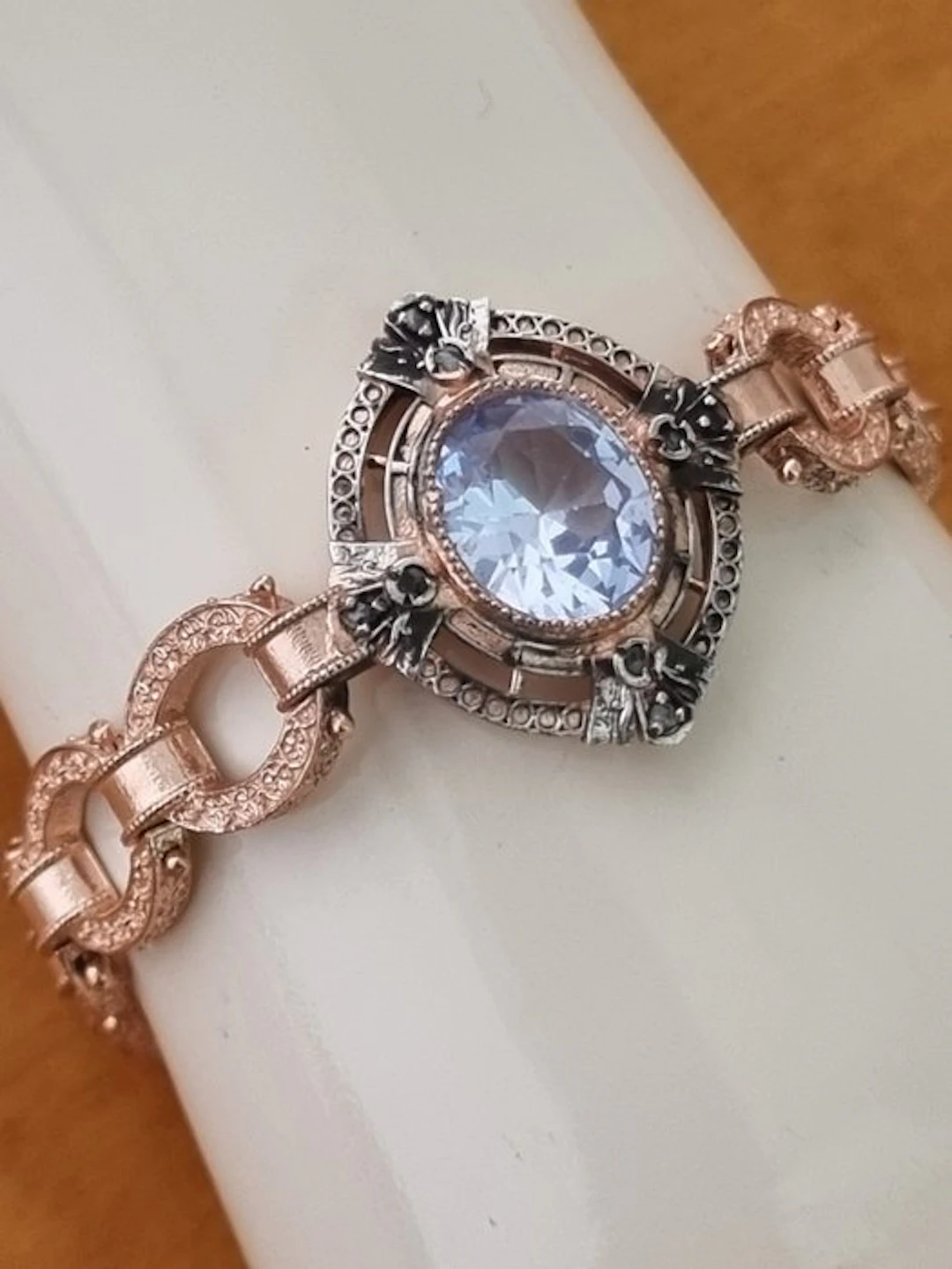 No reserve price - Bracelet - 9 kt. Silver, Rose gold Aquamarine - Diamond