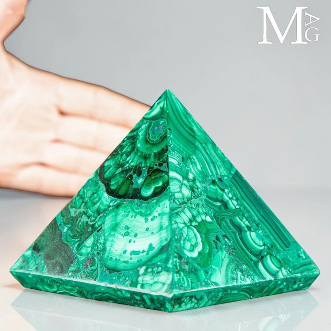 Vibrant Green Malachite Artisanal Pyramid Crafted with a...
