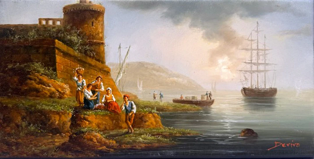 Devivo (XX) - Retour du Voilier à la Citadelle - Paysage Maritime Italien