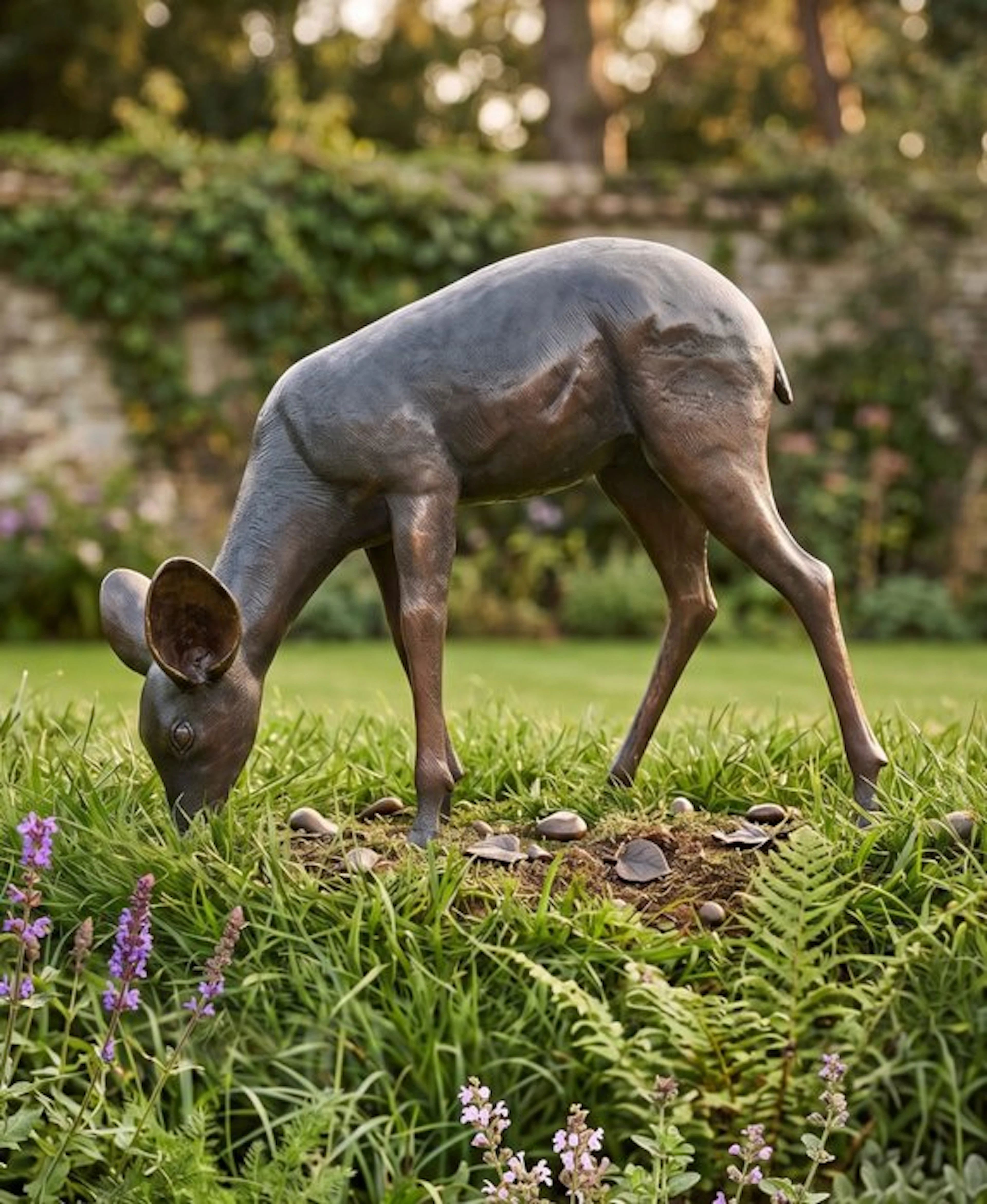 Sculpture, Grazing Deer - 58 cm - 50 cm - Bronze