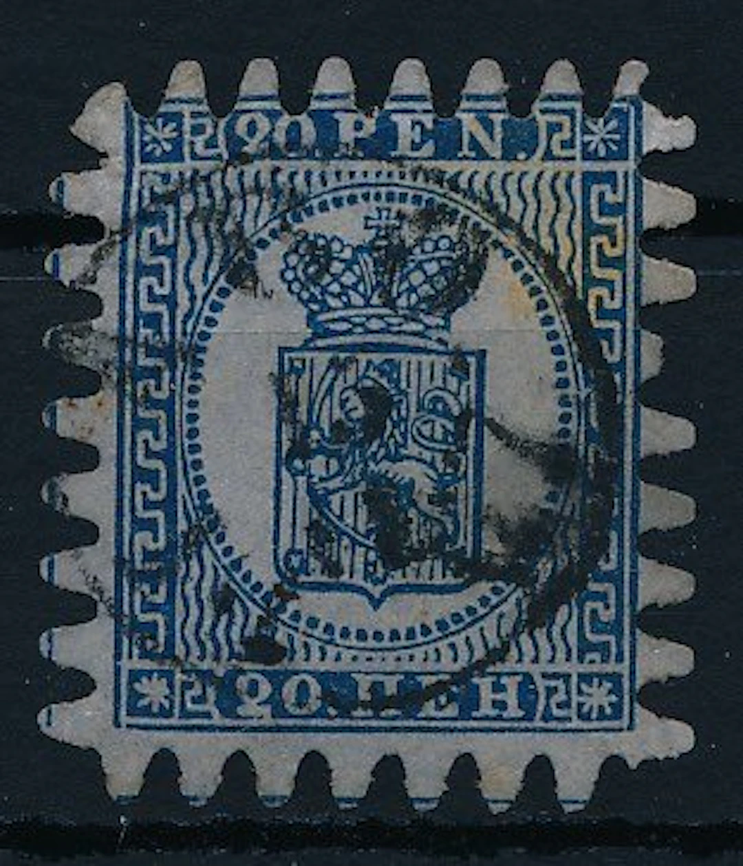 Finland 1858 - Coat-of-arms drawing 20 kopecks blue, die-cut C - Michel