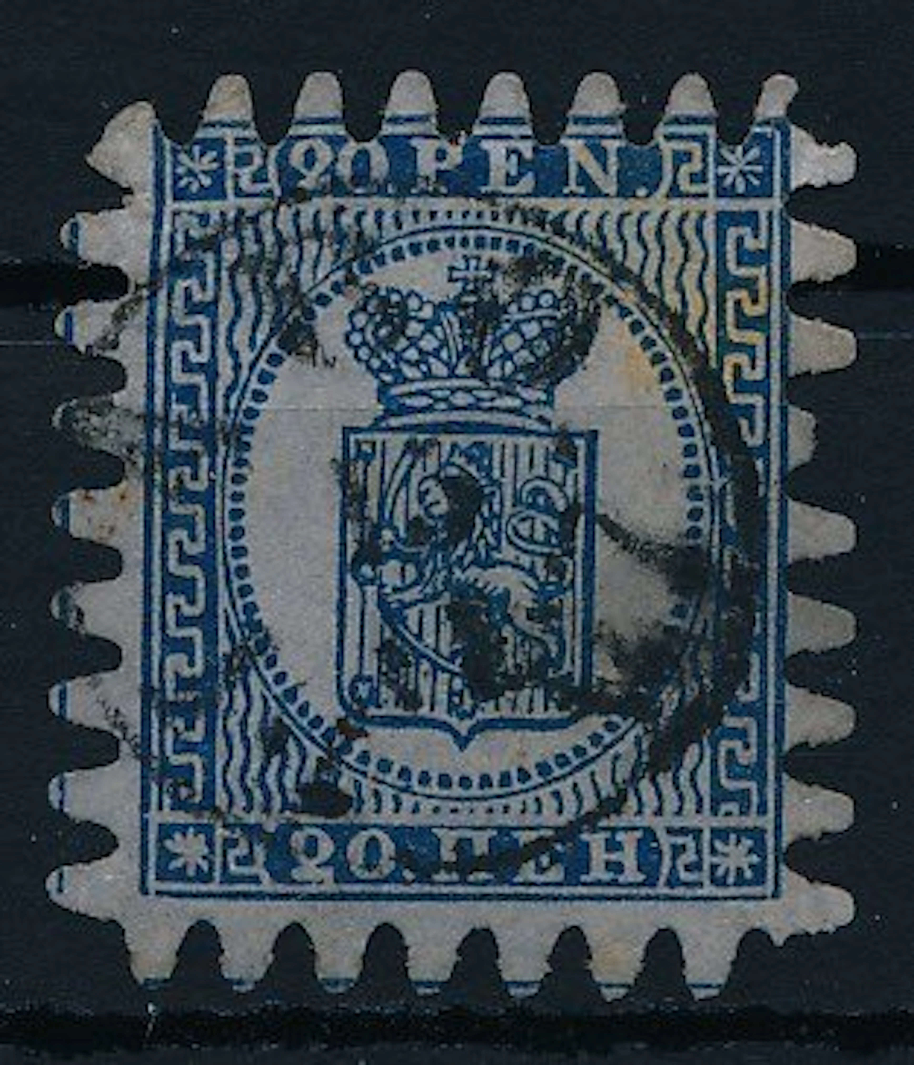 Finland 1858 - Coat-of-arms drawing 20 kopecks blue, die-cut C - Michel