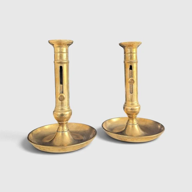 Candleholder C. 1880 - Victorian Adjustable Bedroom Candleholders (2) - Brass