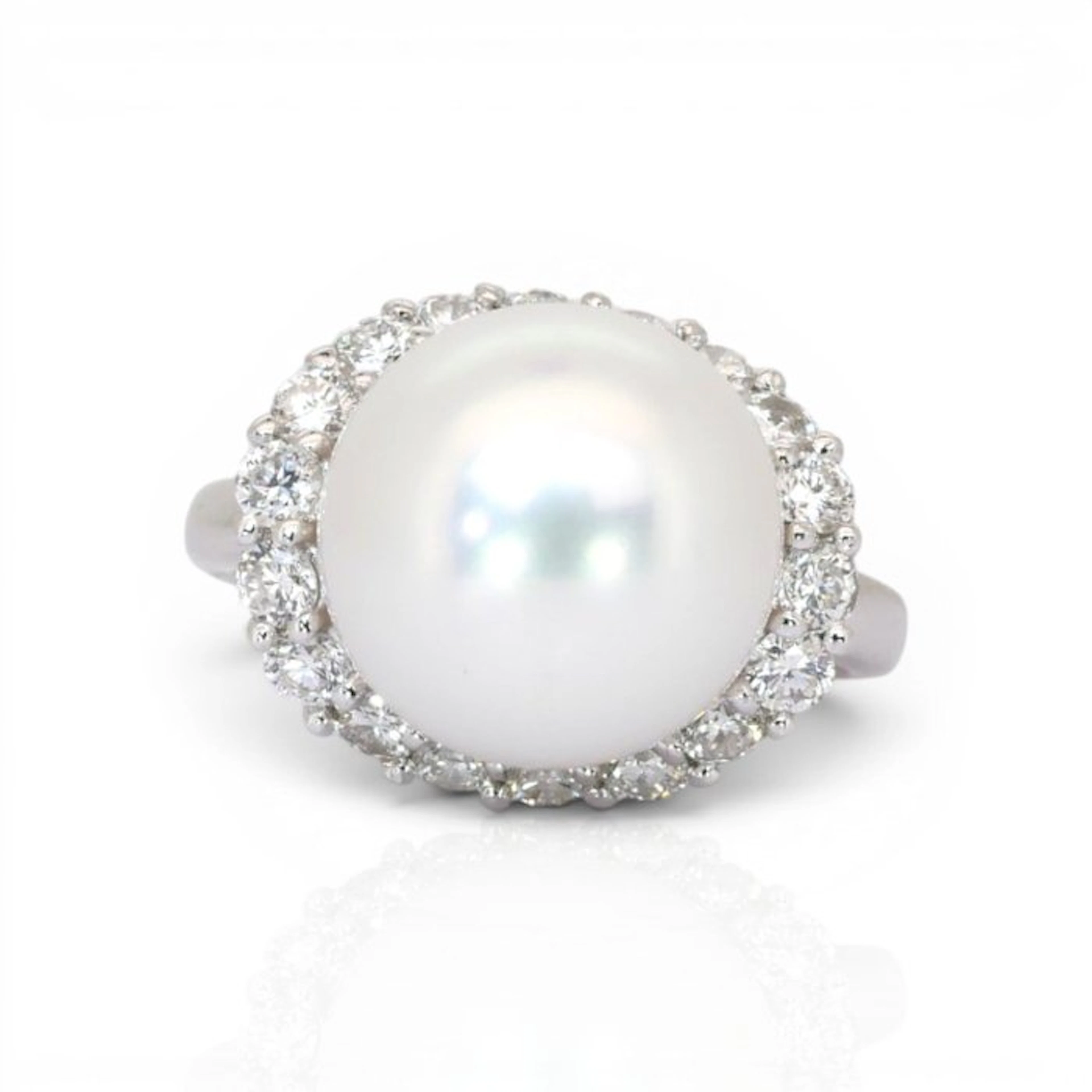 Ring - 18 kt. White gold - 13.11ct. tw. Pearl - Diamond - IGI Certified Ring