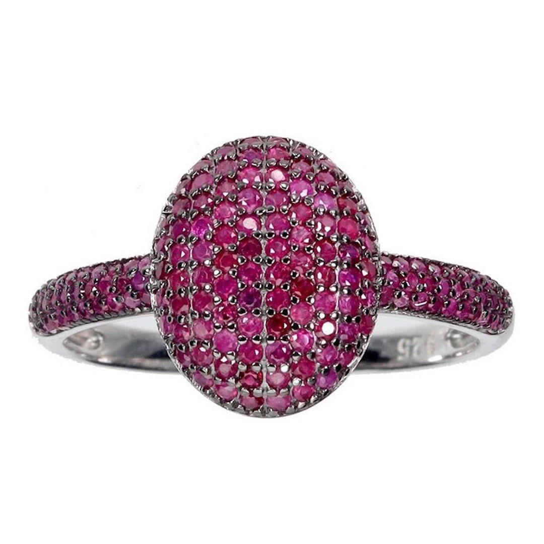 Ohne mindestpreis - Ring Silver, 14K White Gold plated - Ruby