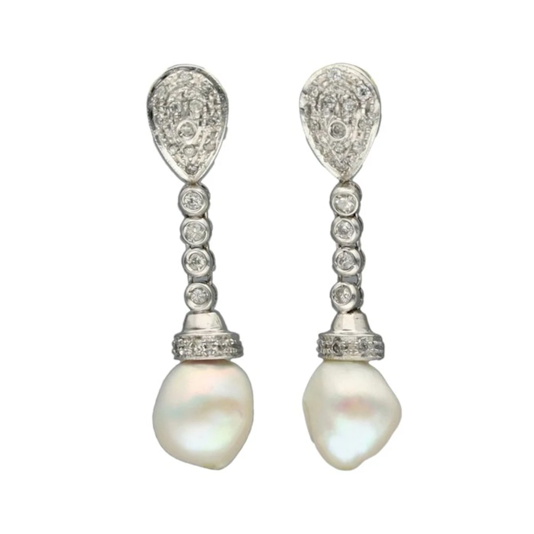 Earrings - 18 kt. White gold Diamond (Natural) - Pearl