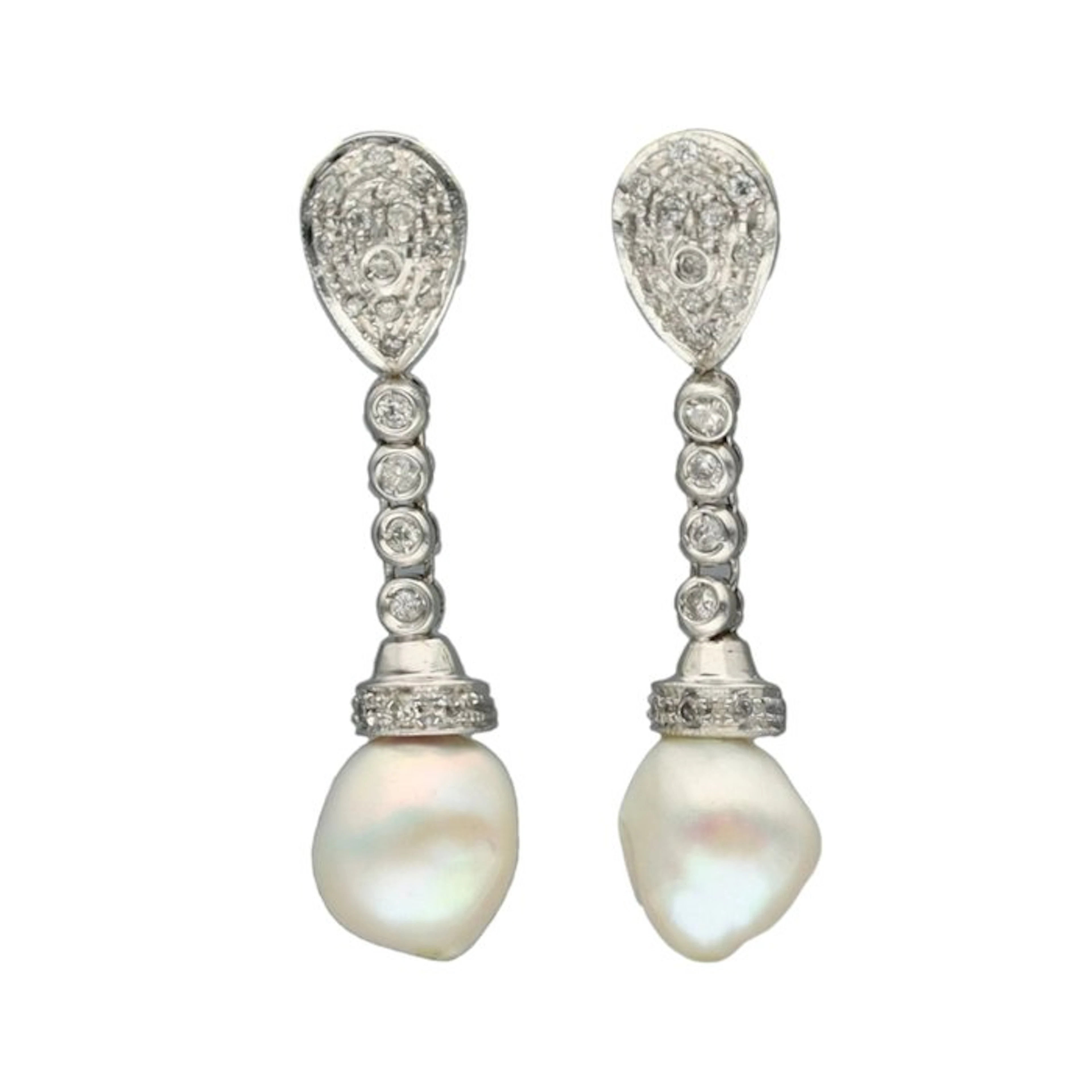 Earrings - 18 kt. White gold Diamond (Natural) - Pearl