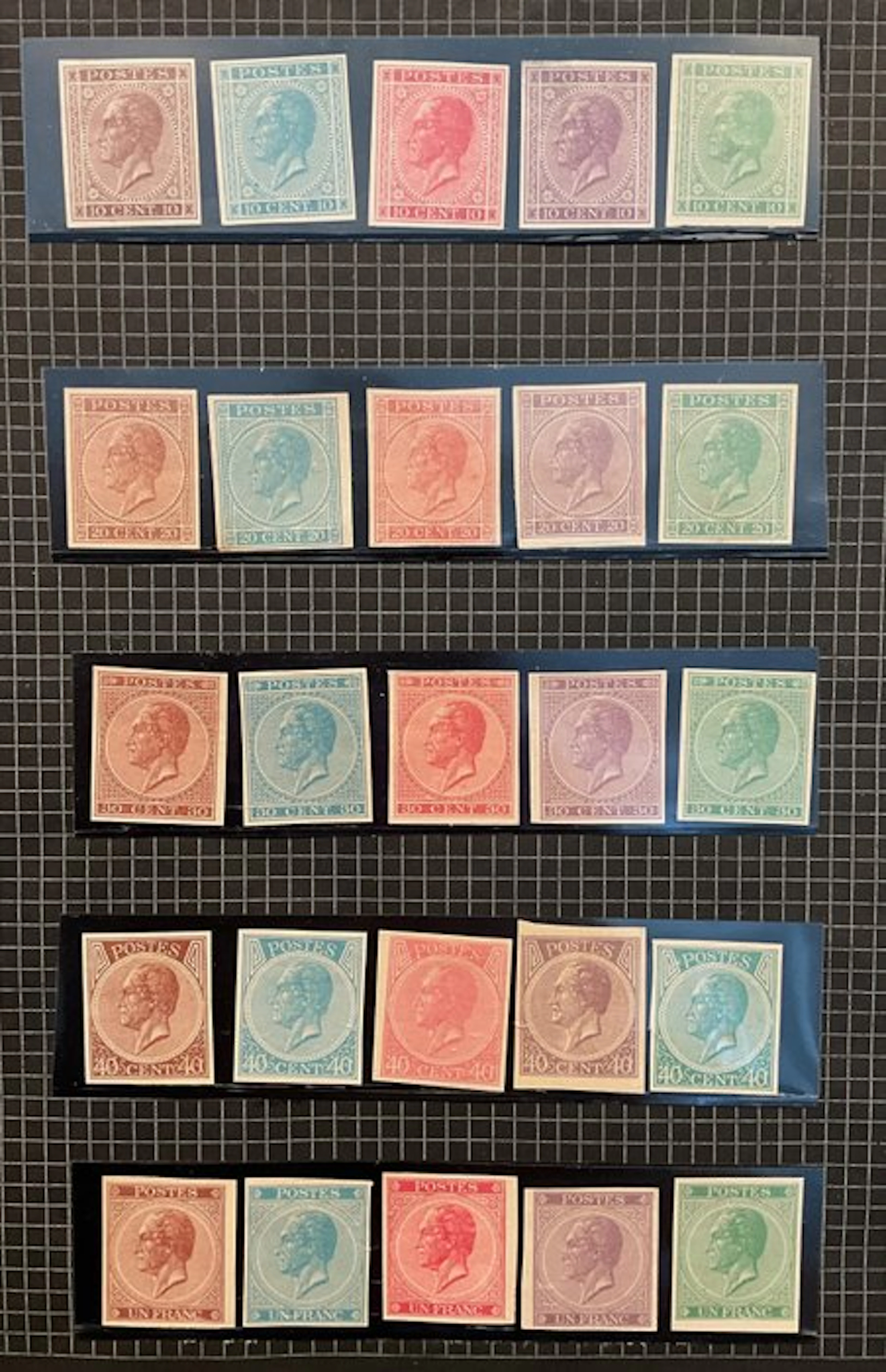 Belgium 1865/1866 - Leopold I in Profile: Color samples...