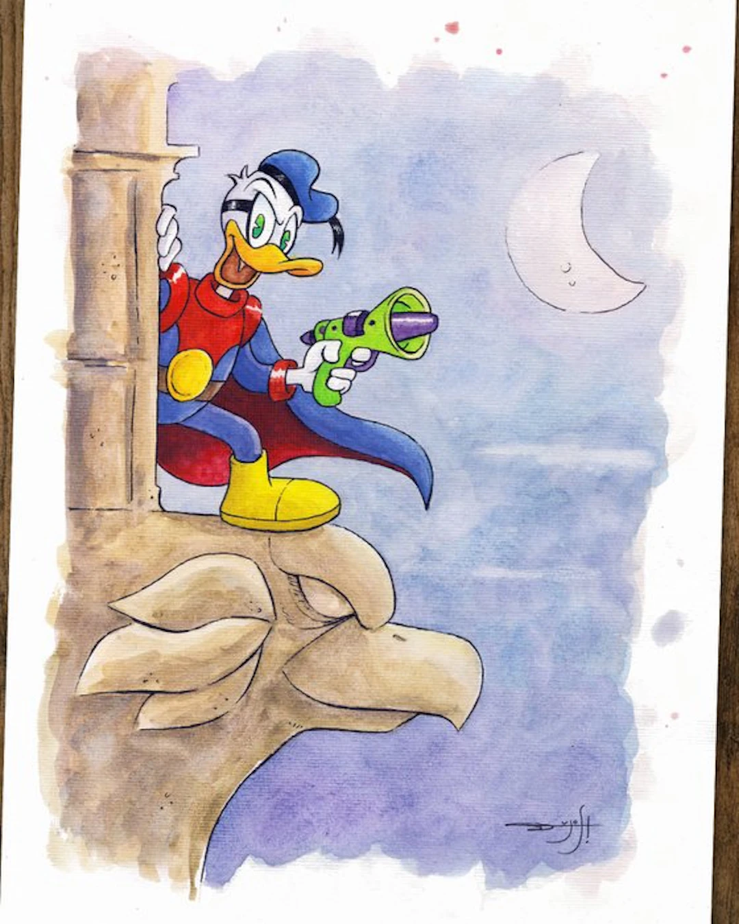 Jordi Juan Pujol - Donald Duck as Paperinik on a Gargoyle...