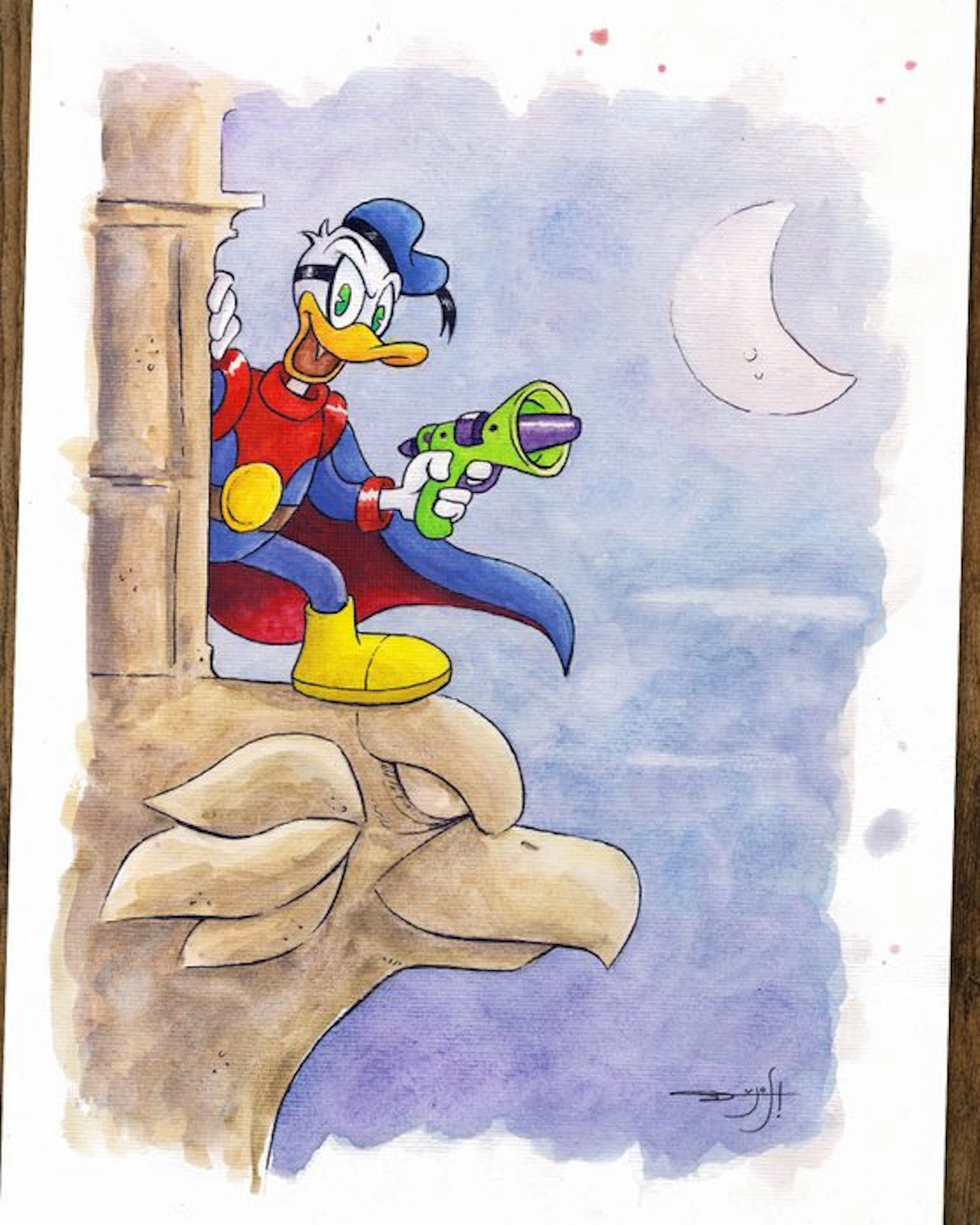 Jordi Juan Pujol - Donald Duck as Paperinik on a Gargoyle...