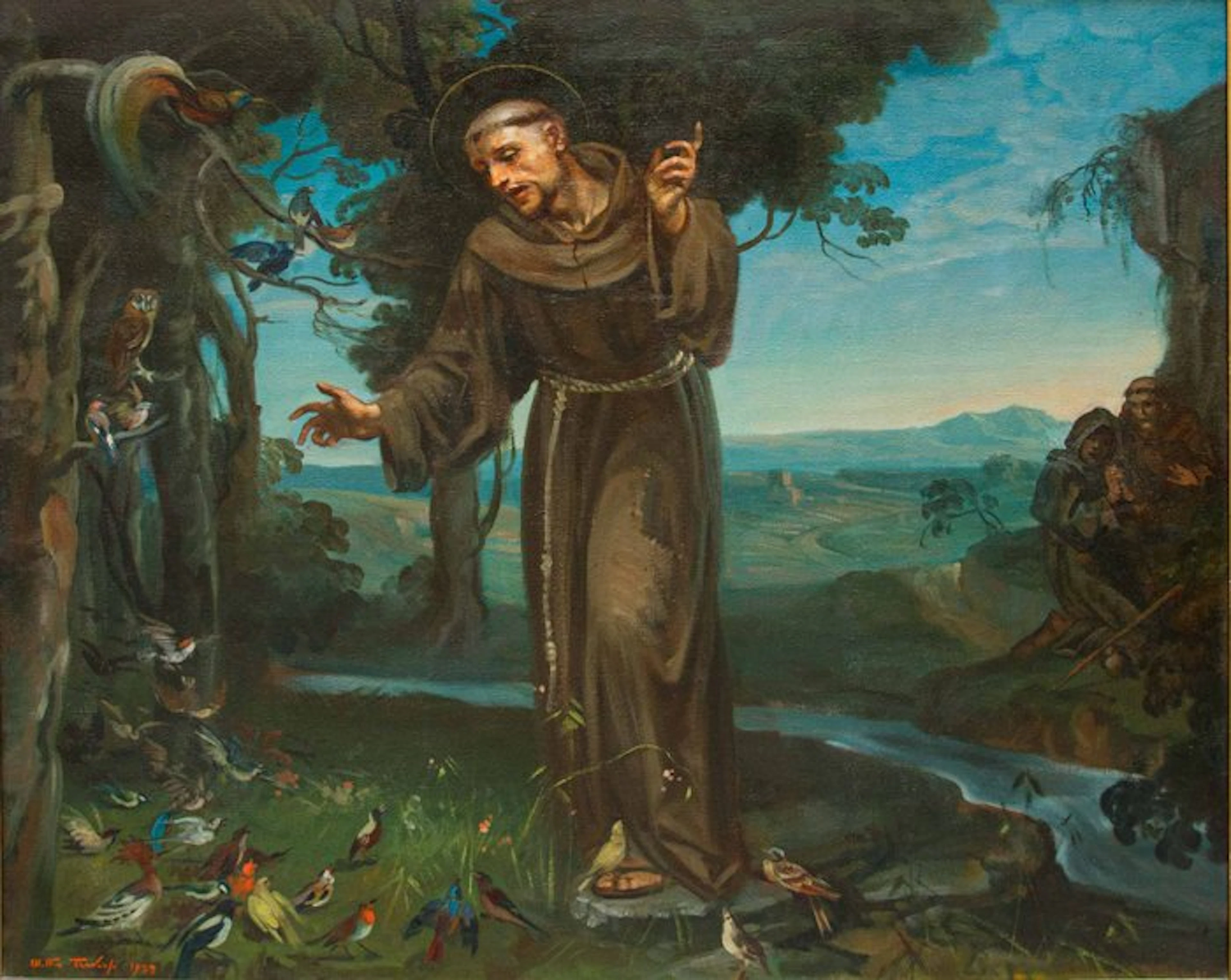 Mattia Traverso (1885 – 1956) - Predica di San Francesco agli uccelli