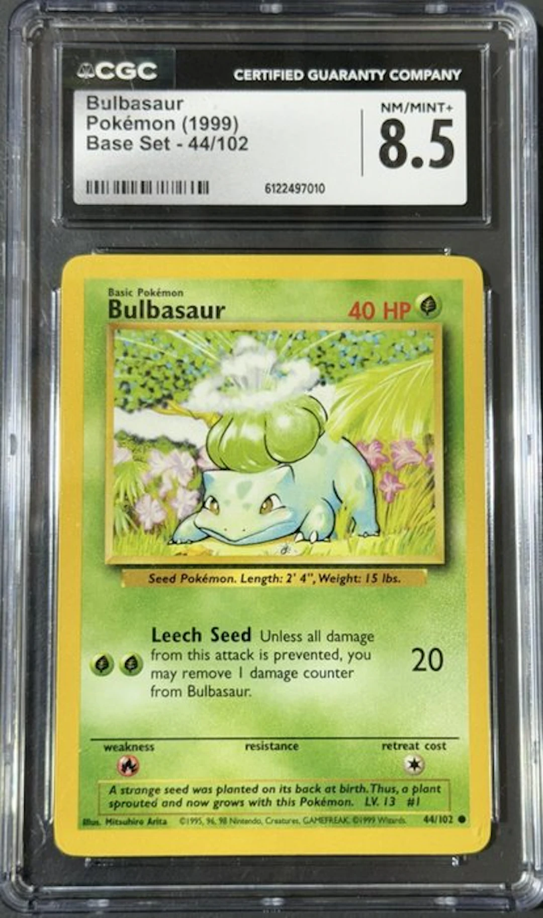 Pokémon - 1 Graded card - Bulbasaur, Base Set (1999) - CGC 8.5