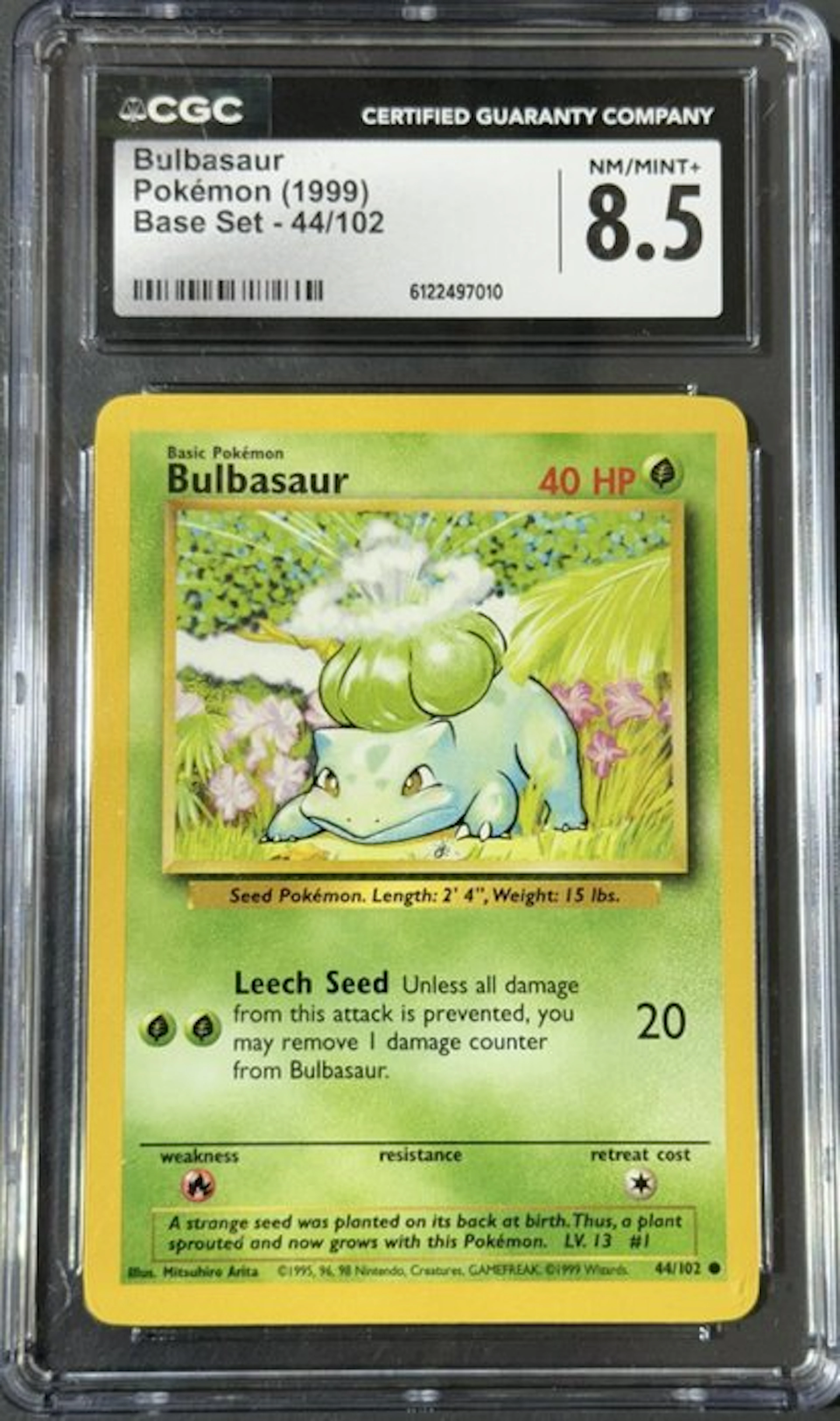 Pokémon - 1 Graded card - Bulbasaur, Base Set (1999) - CGC 8.5
