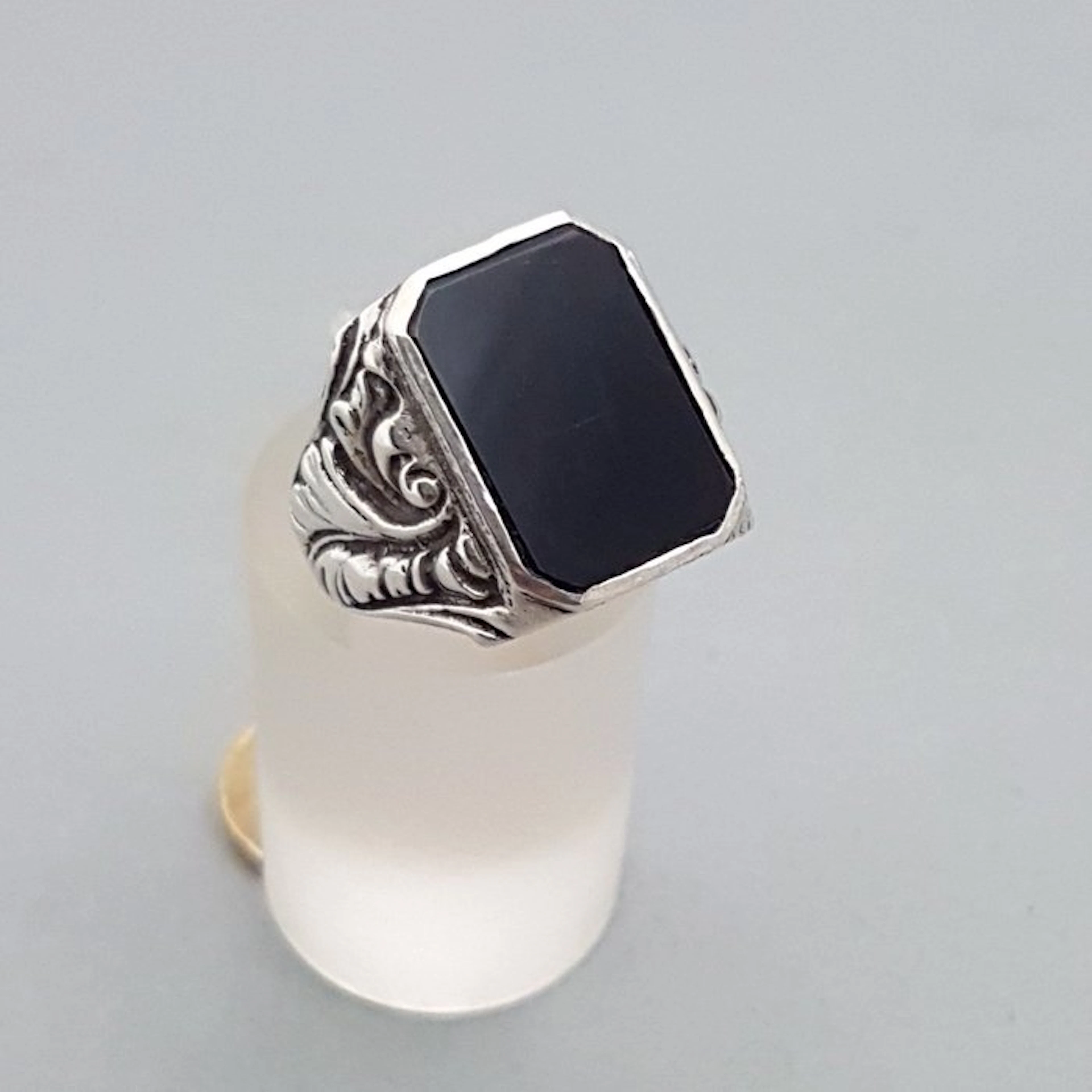Silver, Large Art Deco signet ring, onyx - Ring