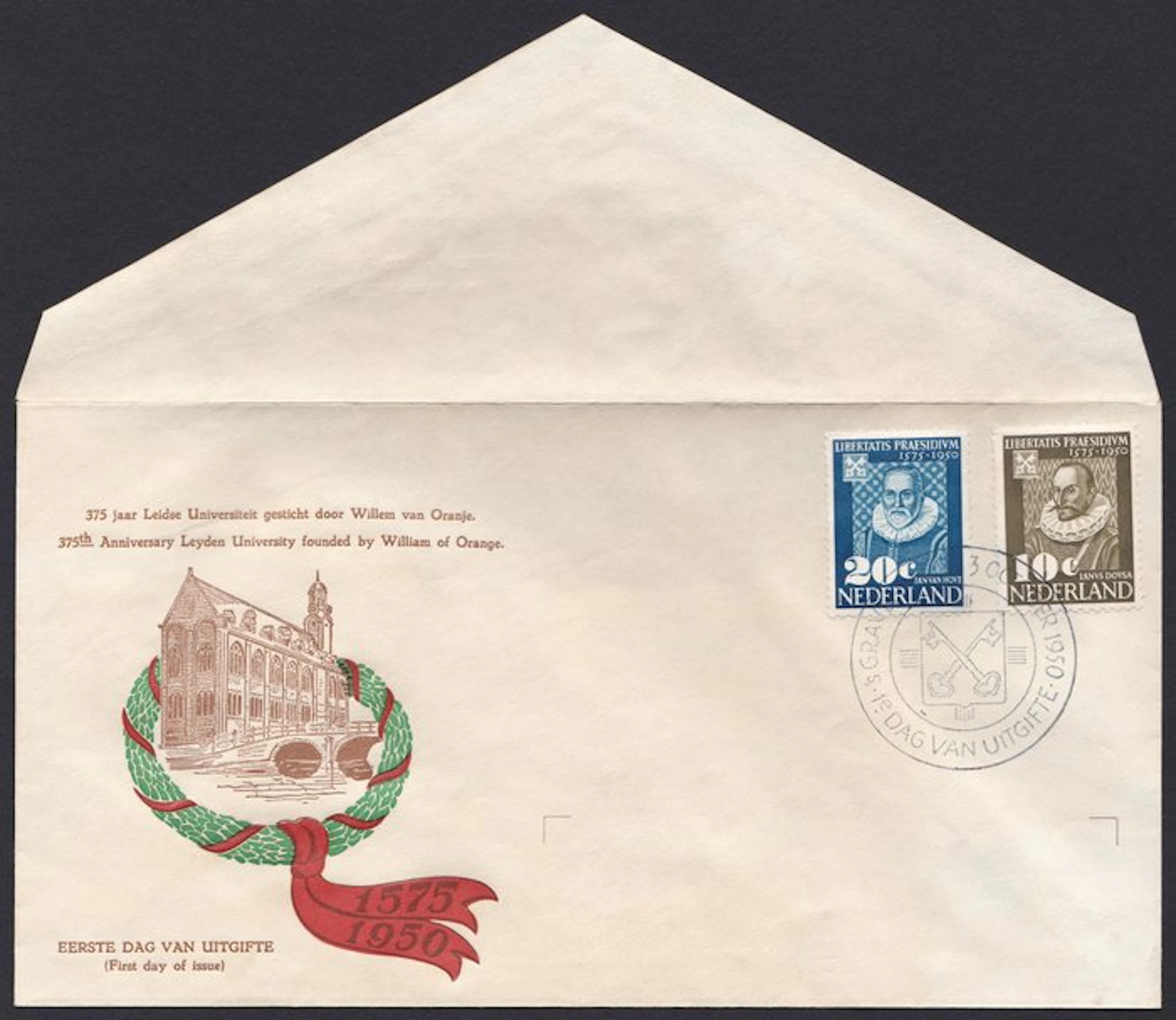 Netherlands 1950 - FDC Leiden University - NVPH E3