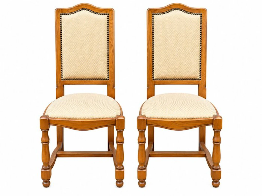 Dining room chair (2) - Oak, fabric nails - style old charm