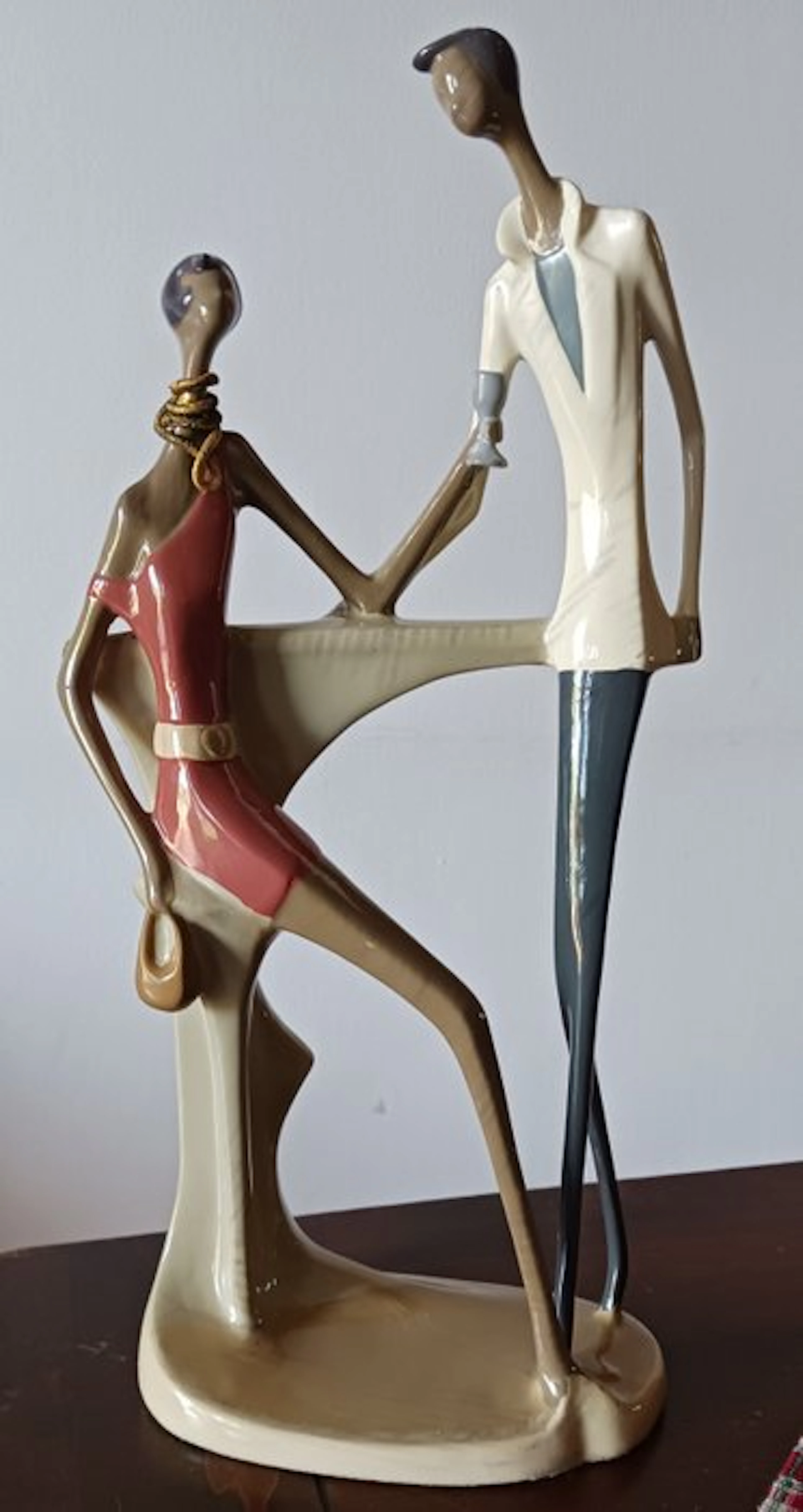 Statuette, Flirting Couple - 35 cm - Glaze, Ceramic - 1990