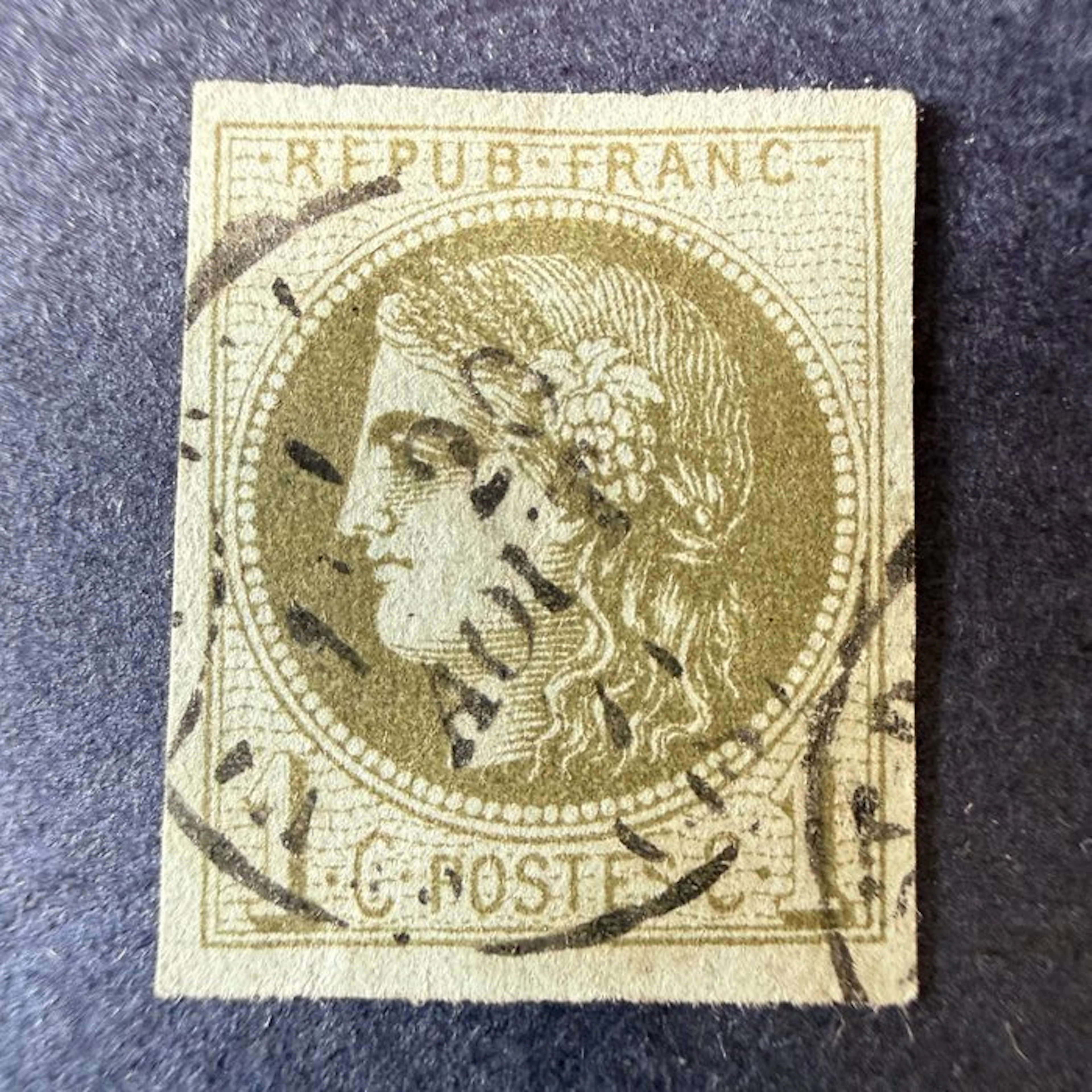 France - Yvert 39C "Bordeaux 1c olive" cancelled. TB/B.