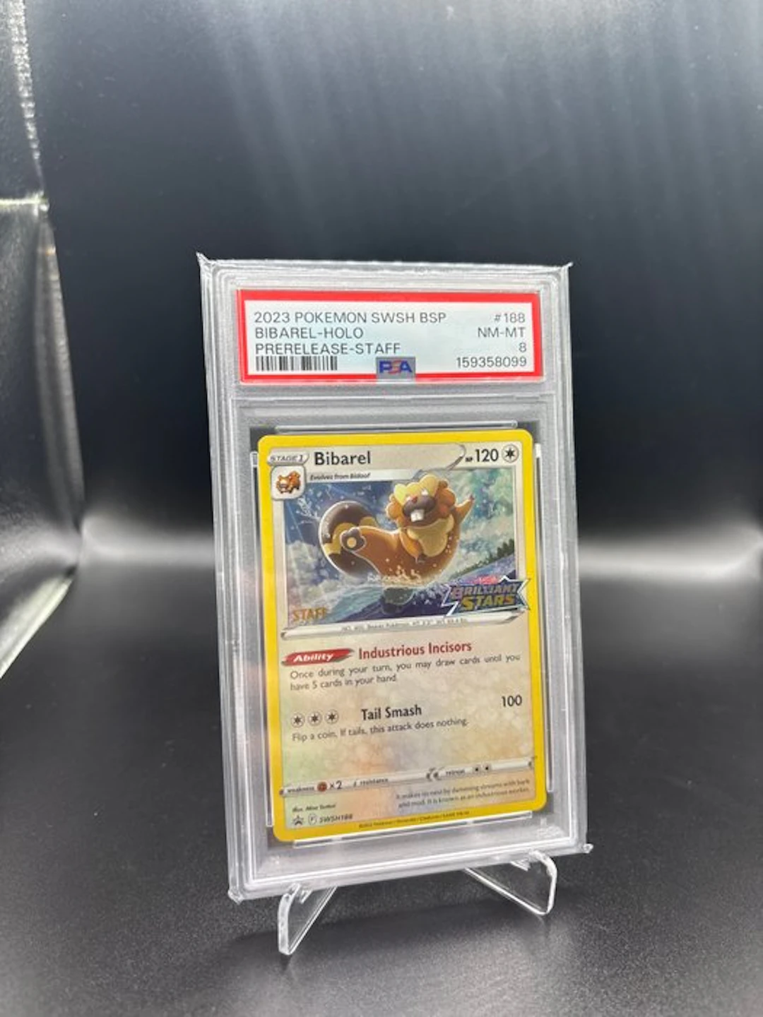 Pokémon Graded card - Bibarel #188 Brilliant Stars Staff Promo card - PSA 8
