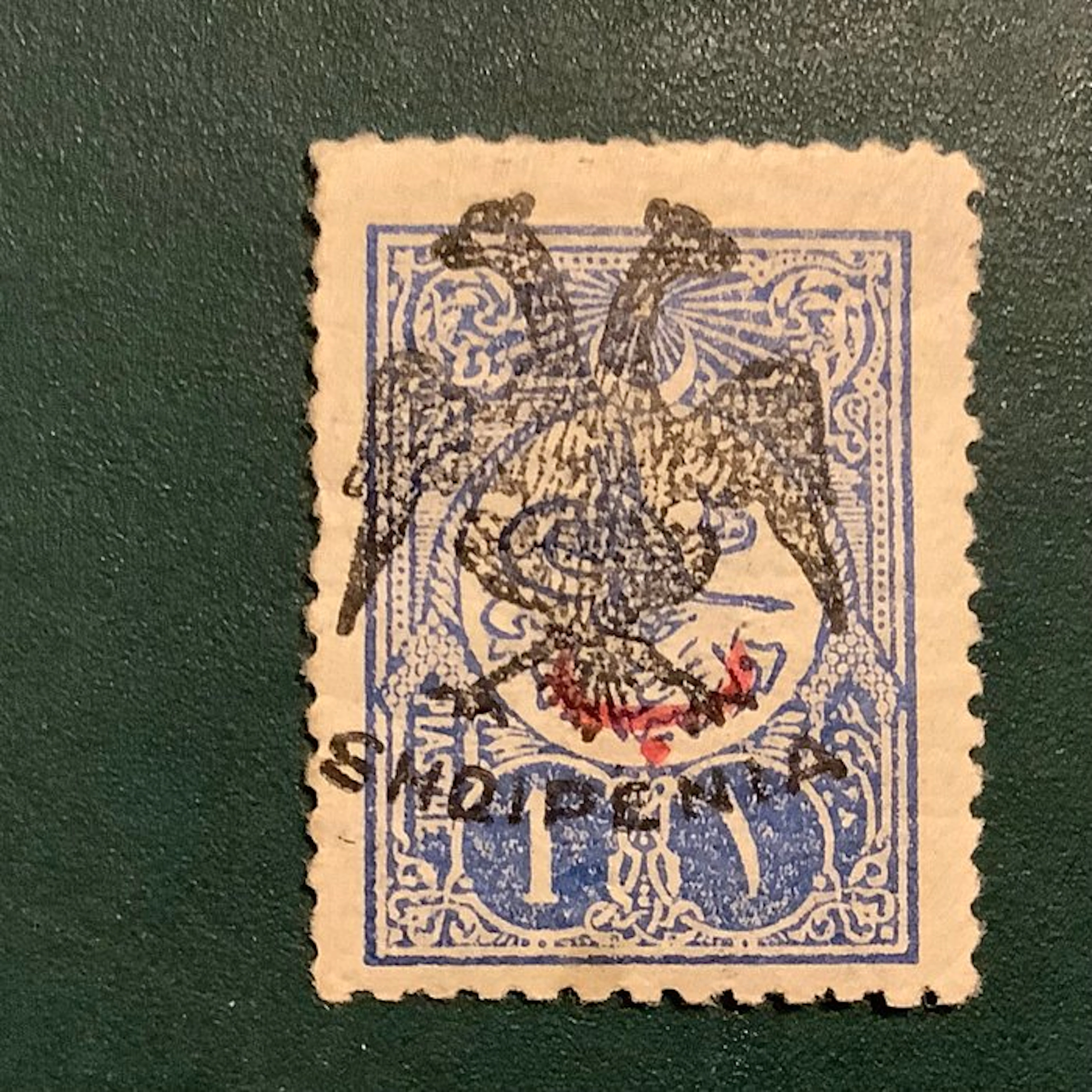 Albania 1913 - 1 Pia blue with double eagle print - MH - Michel 14