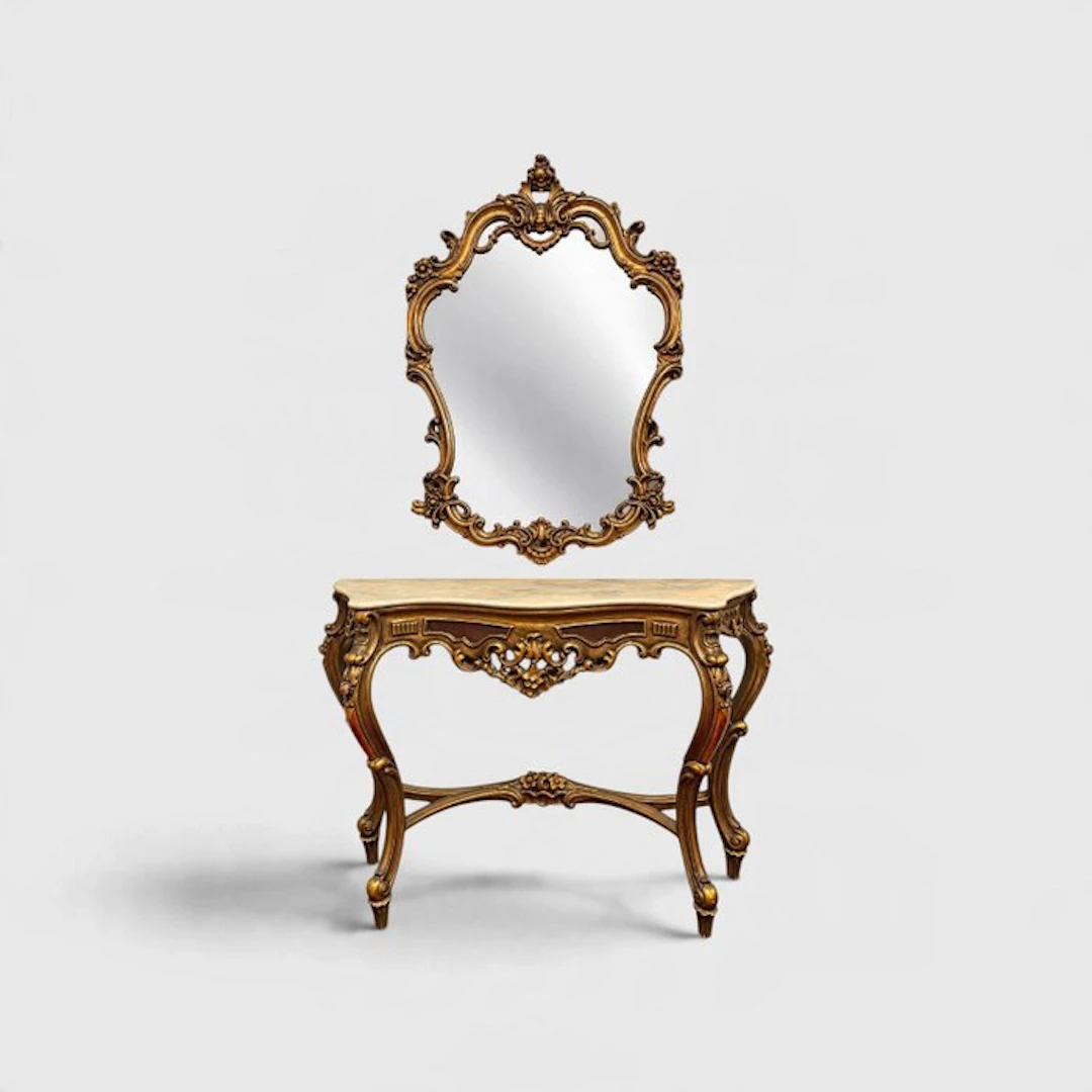 Console table - Wood, Marble - Console Set C.1900