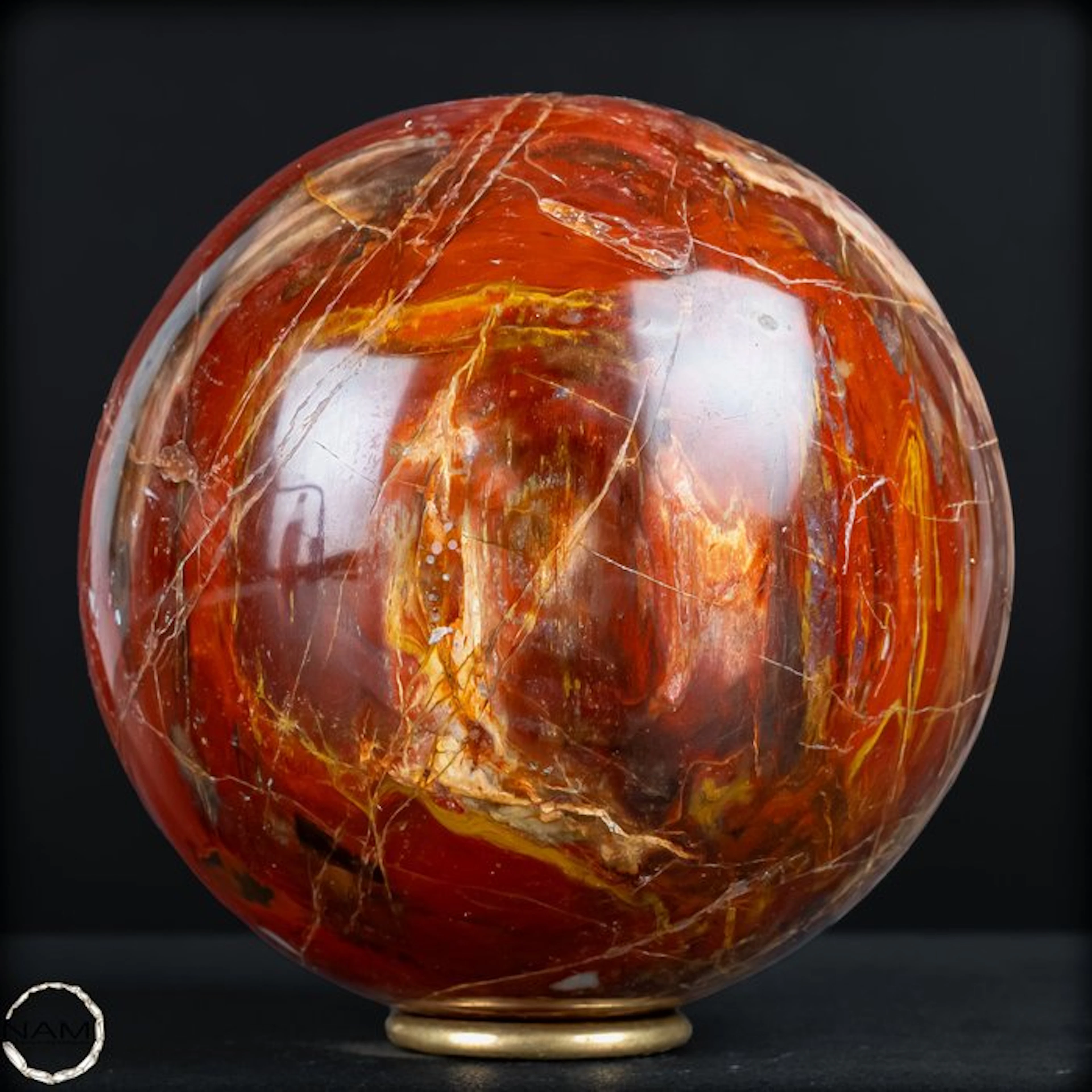 Petrified wood sphere with natural crystal druzy – an...