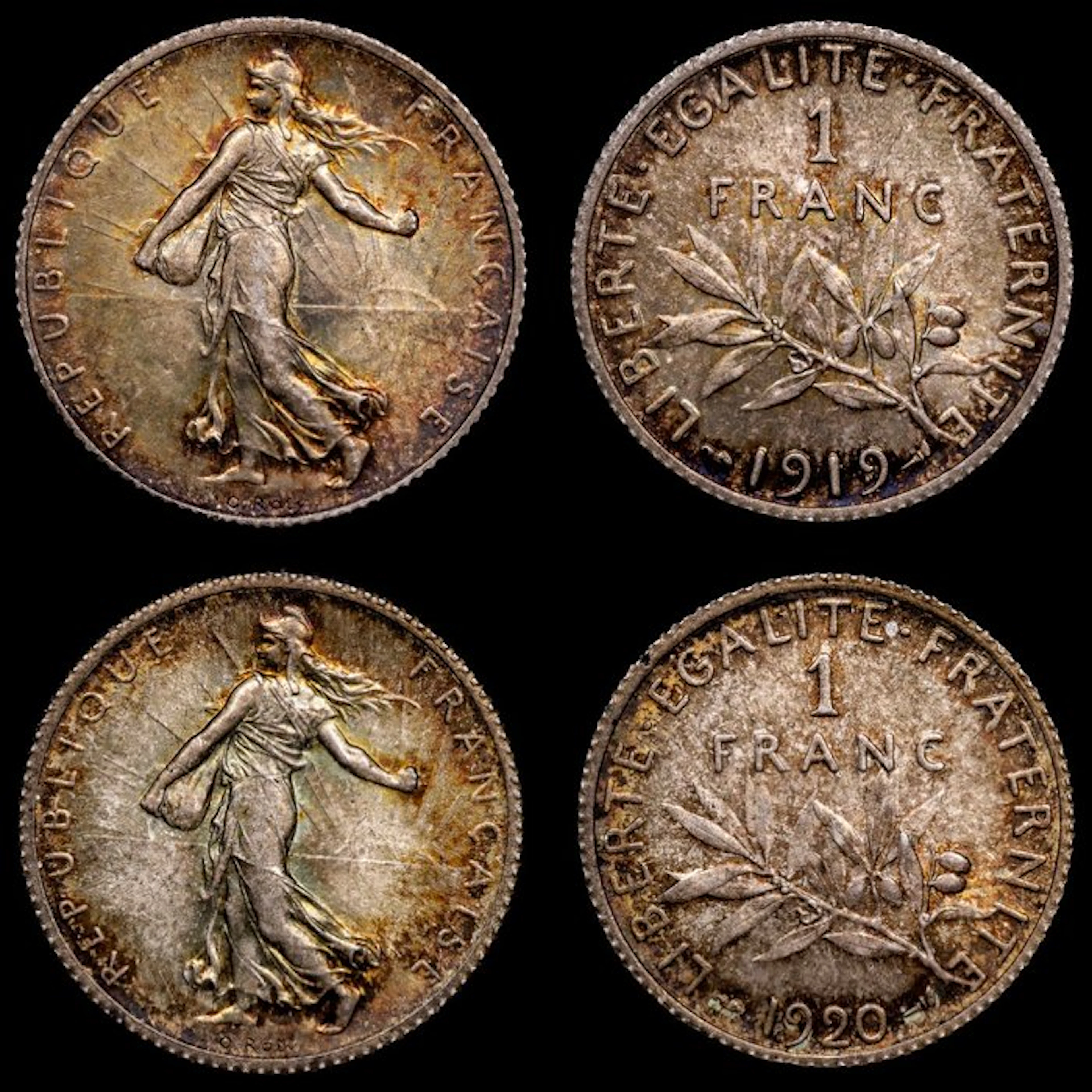 Francia Tercera República. 1 Franc 1919 - 1920 (2 monedas) (No reserve price)