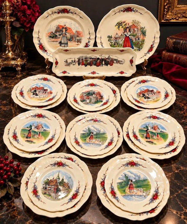 Sarreguemines - Table service - Obernai - Earthenware - Vintage plates, 20 pcs.