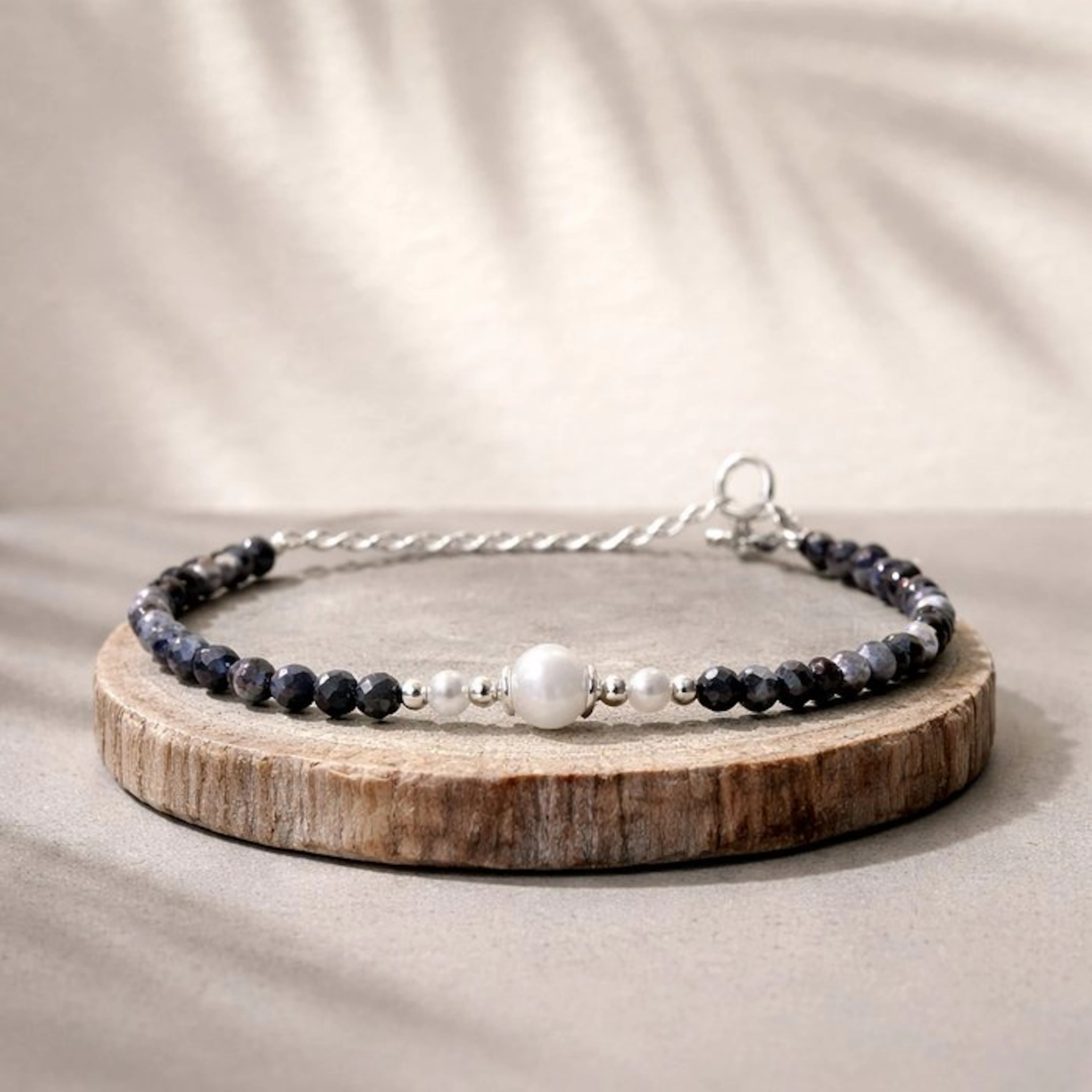 Pearl - Silver - Bracelet - Akoya Parel, Saffier