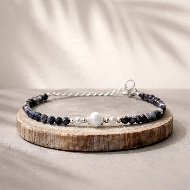 Pearl - Silver - Bracelet - Akoya Parel, Saffier